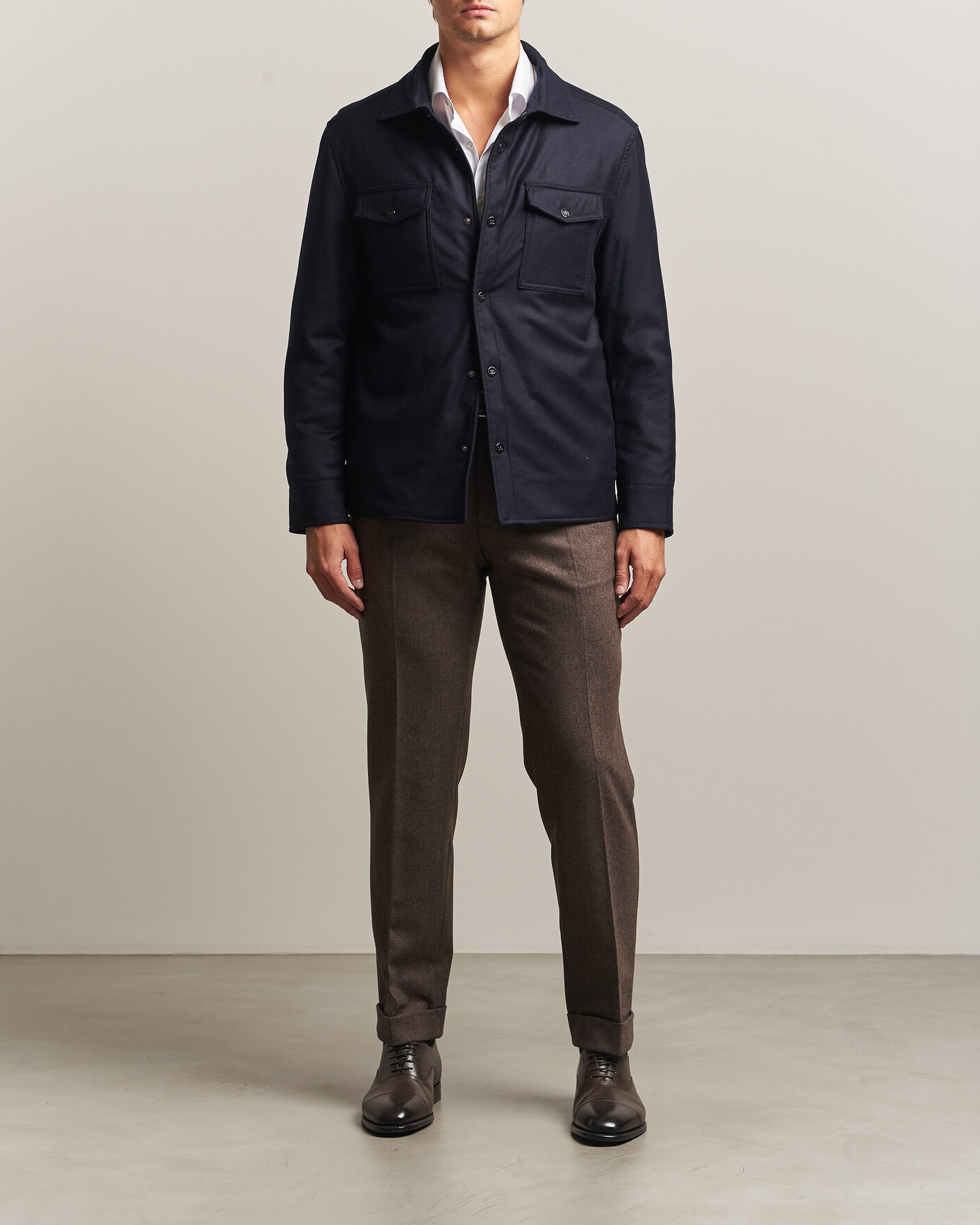 Men | Coats & Jackets | Oscar Jacobson | Nylon/Wool Padded Shirt Jacket Navy