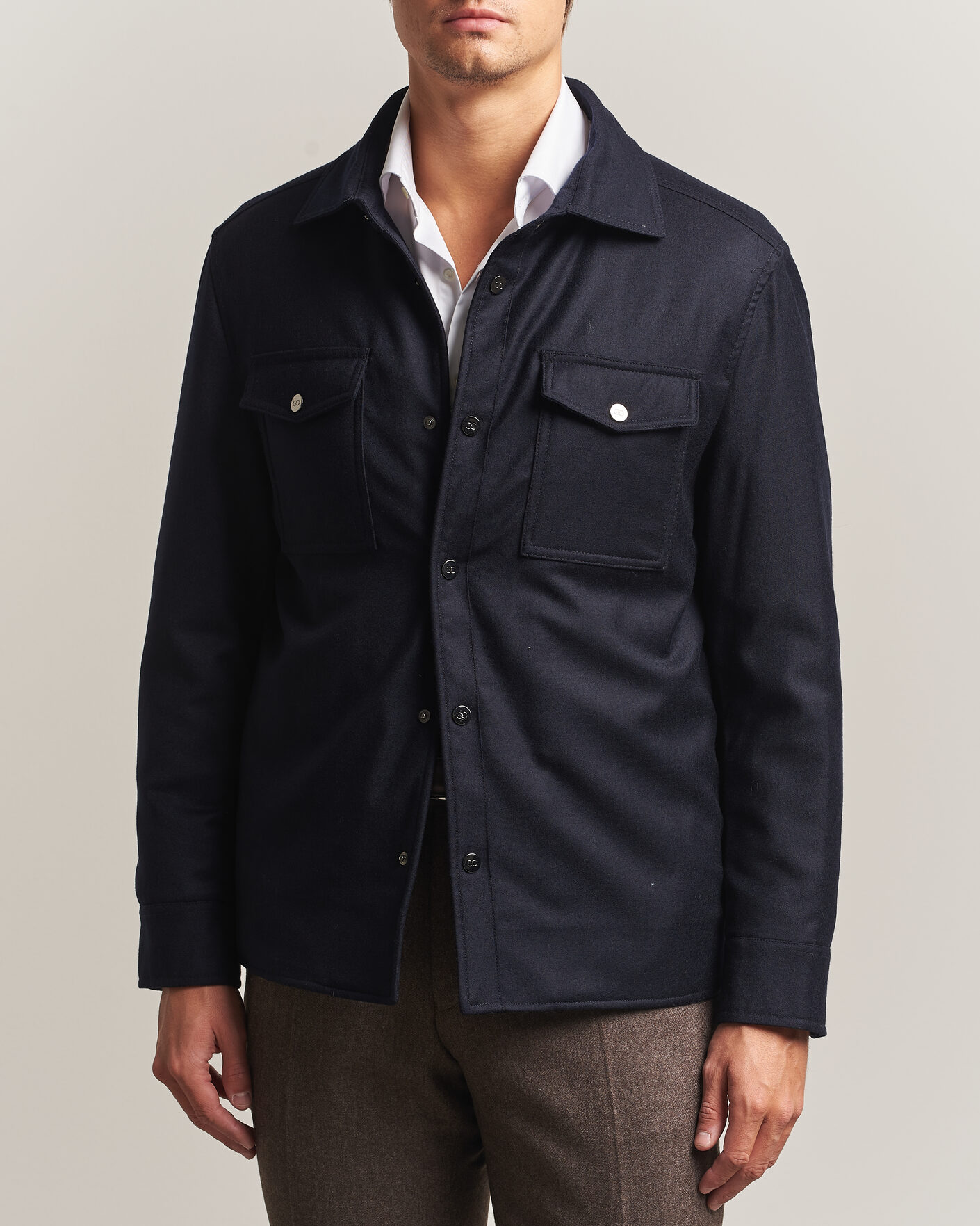 Men | Coats & Jackets | Oscar Jacobson | Nylon/Wool Padded Shirt Jacket Navy