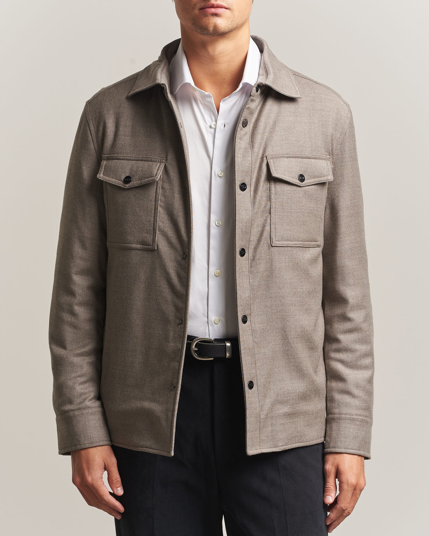 Men | Coats & Jackets | Oscar Jacobson | Nylon/Wool Padded Shirt Jacket Taupe