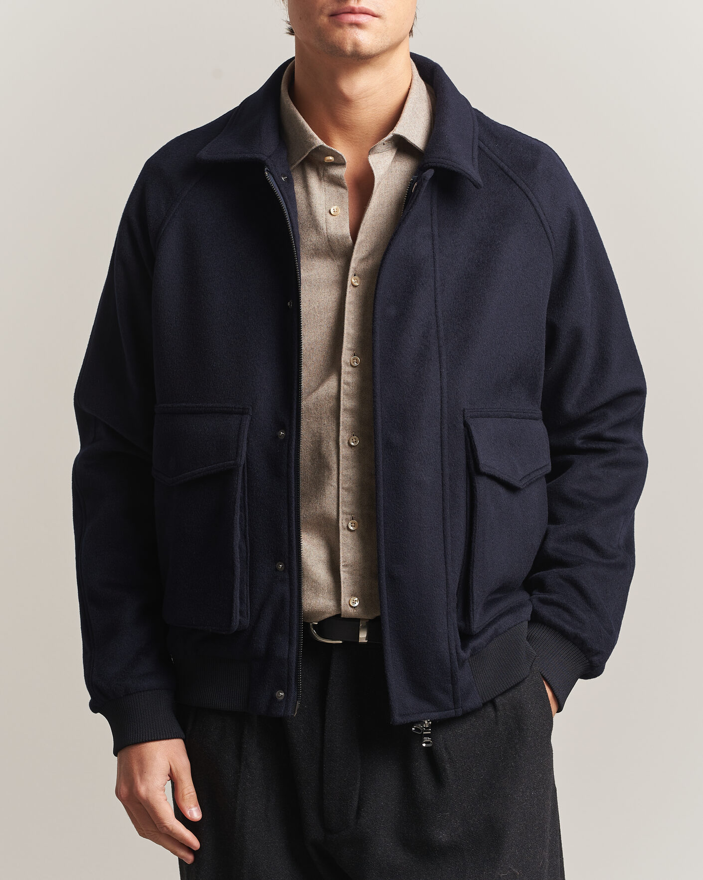 Men | Coats & Jackets | Oscar Jacobson | Aviator Wool Jacket Navy