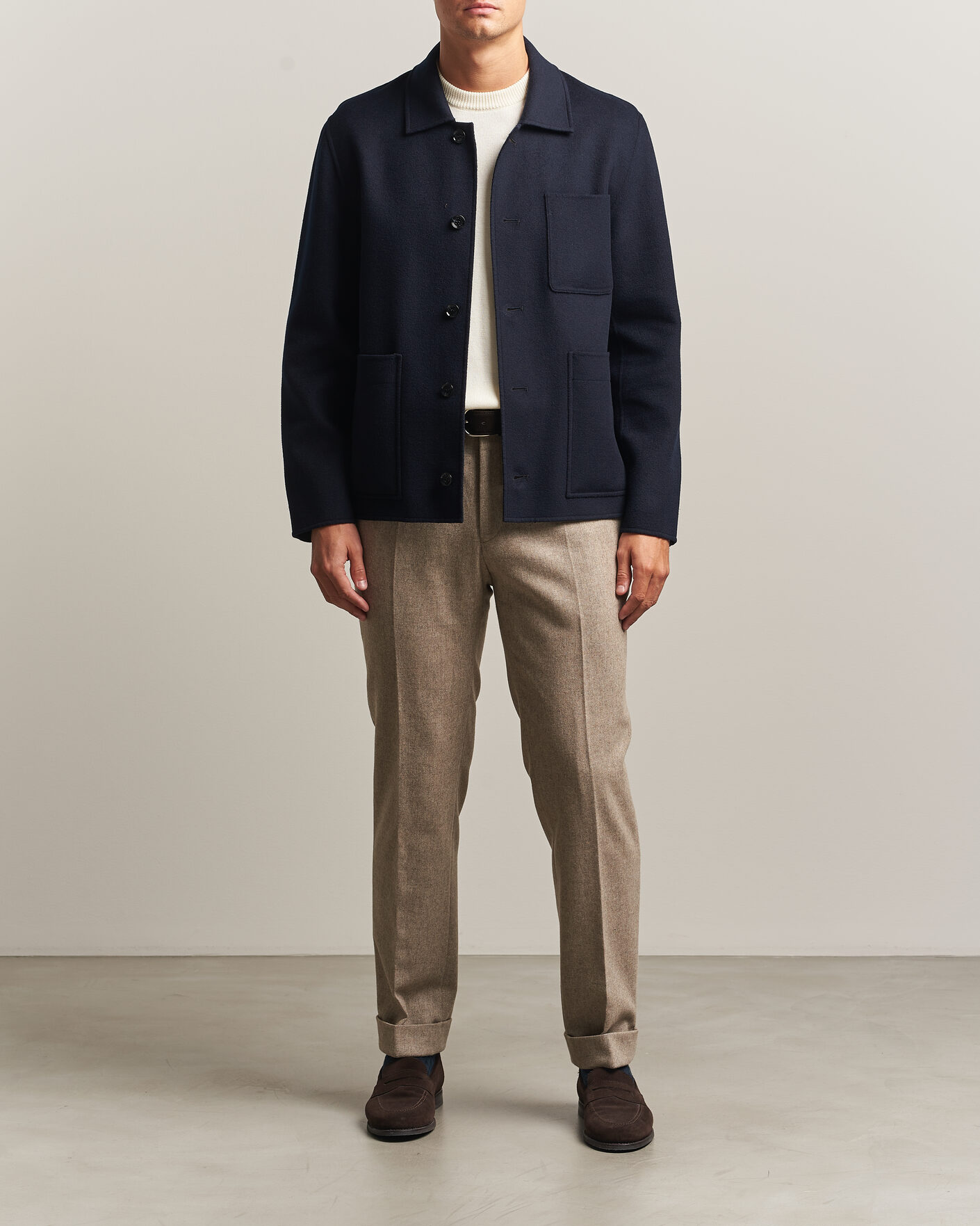Men | Coats & Jackets | Oscar Jacobson | Doublé Wool Shirt Jacket Navy