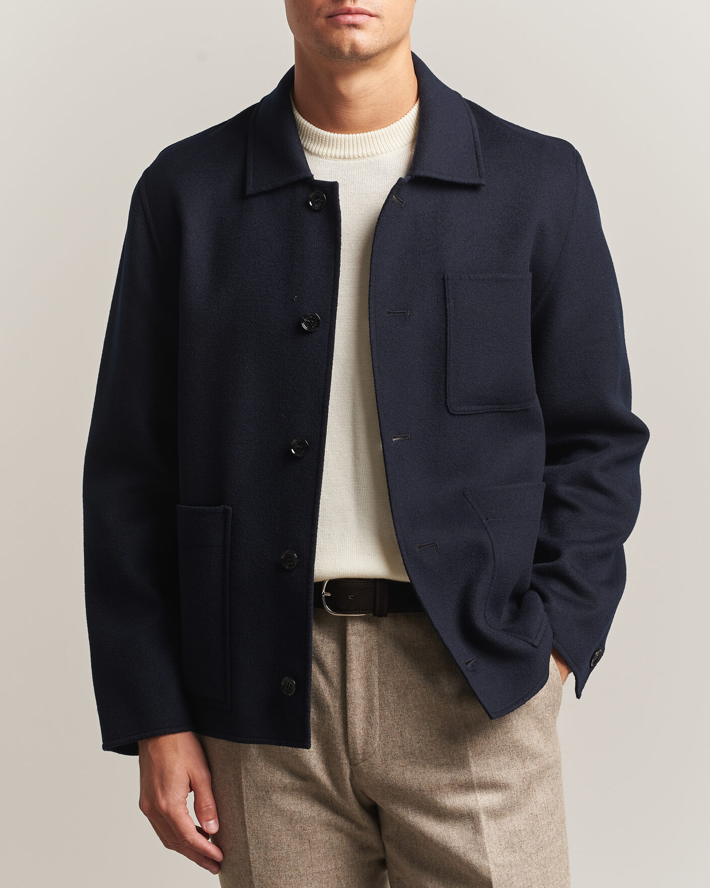 Men | Coats & Jackets | Oscar Jacobson | Doublé Wool Shirt Jacket Navy