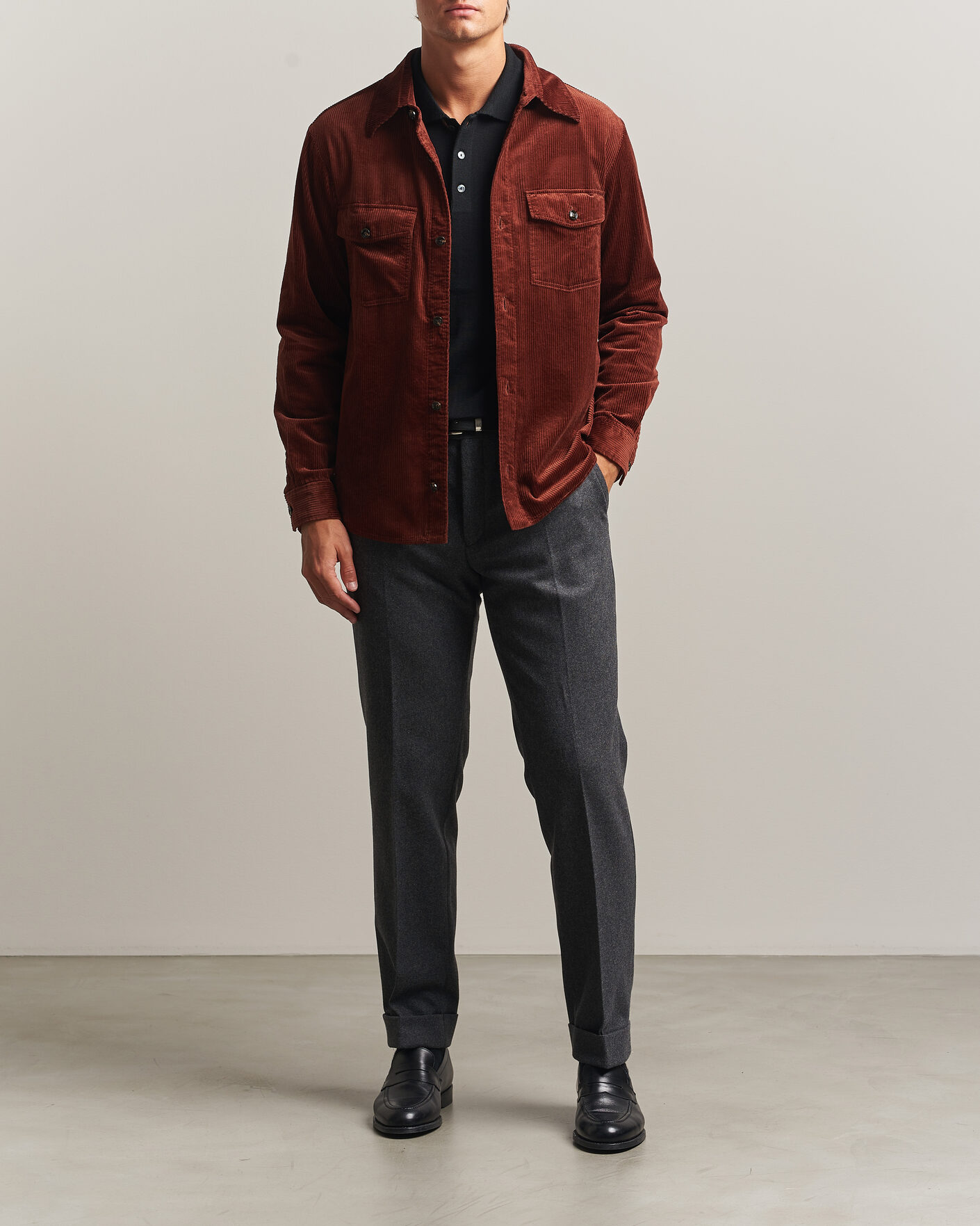 Men | Shirts | Oscar Jacobson | Magnus Cord Shirt Jacket Burgundy