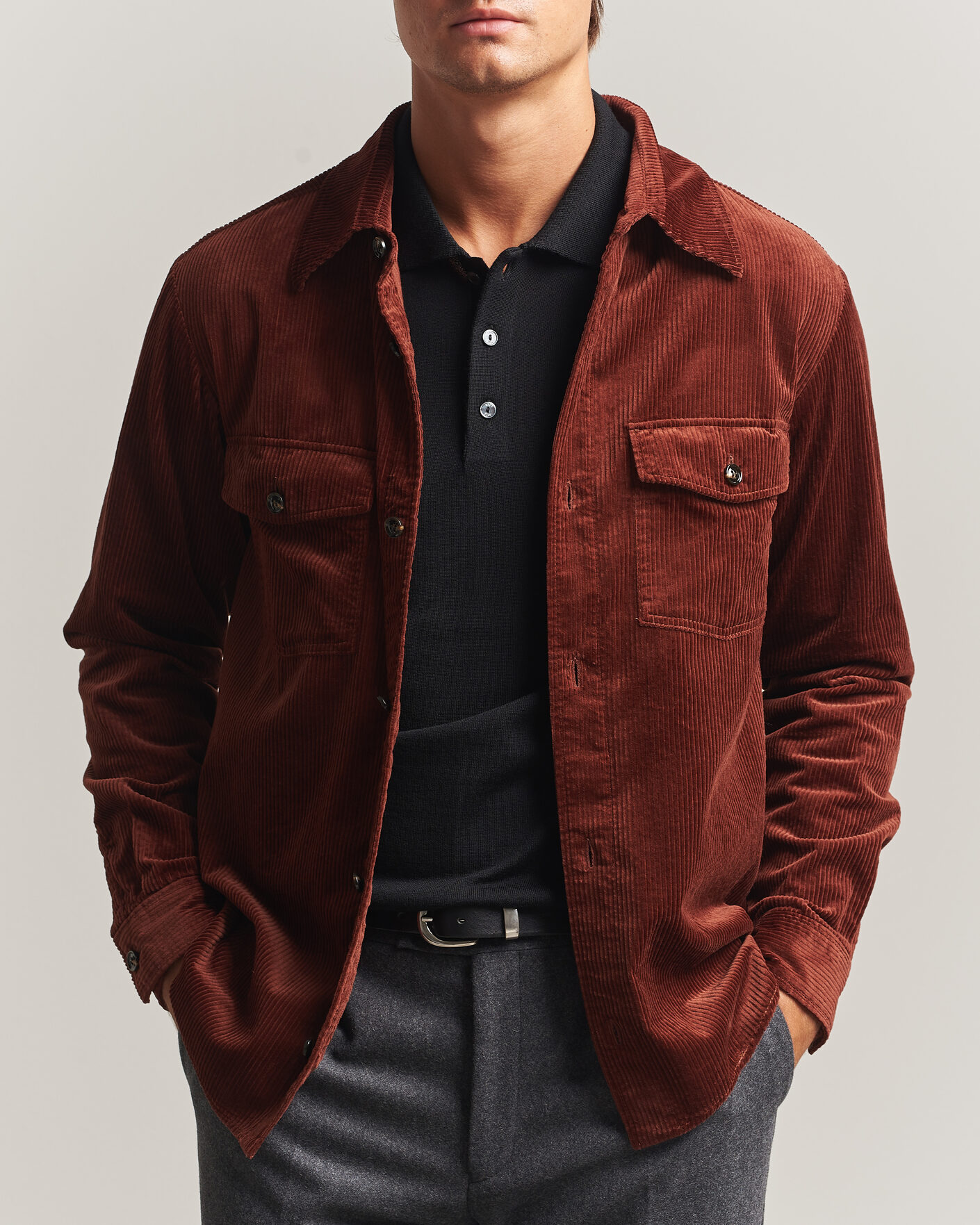 Men | Shirts | Oscar Jacobson | Magnus Cord Shirt Jacket Burgundy