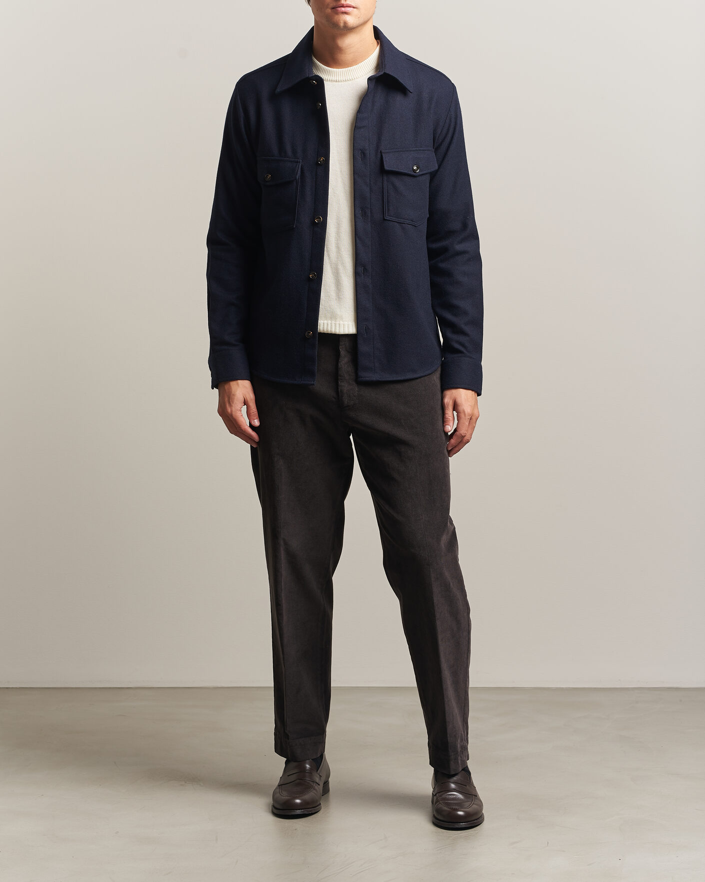 Men | Shirts | Oscar Jacobson | Magnus Wool Shirt Jacket Navy
