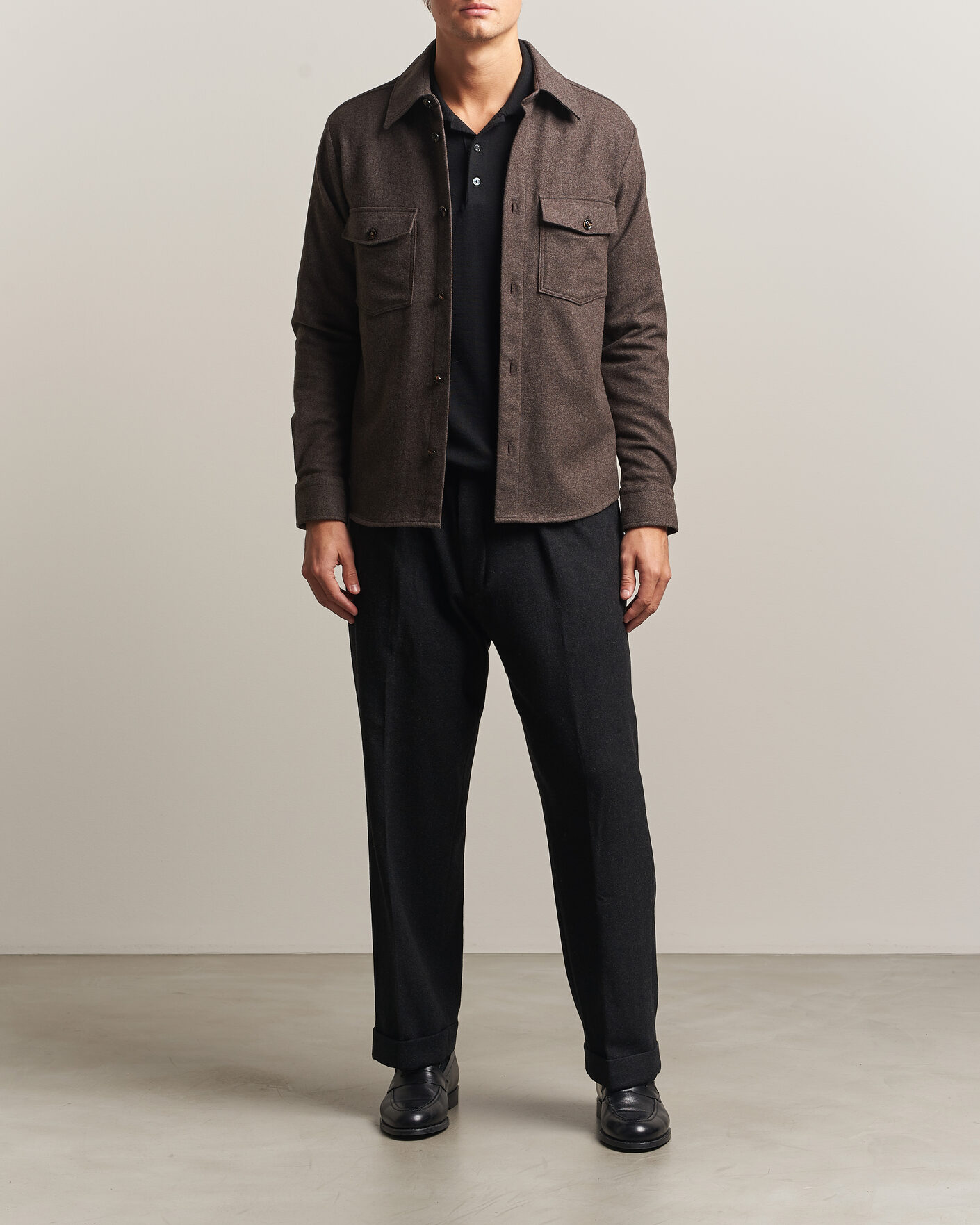 Men | Shirts | Oscar Jacobson | Magnus Wool Shirt Jacket Brown