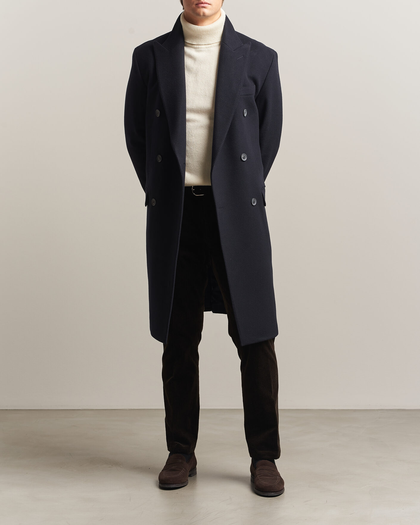 Men | Coats & Jackets | Oscar Jacobson | Sicily Double Breasted Wool Coat Navy