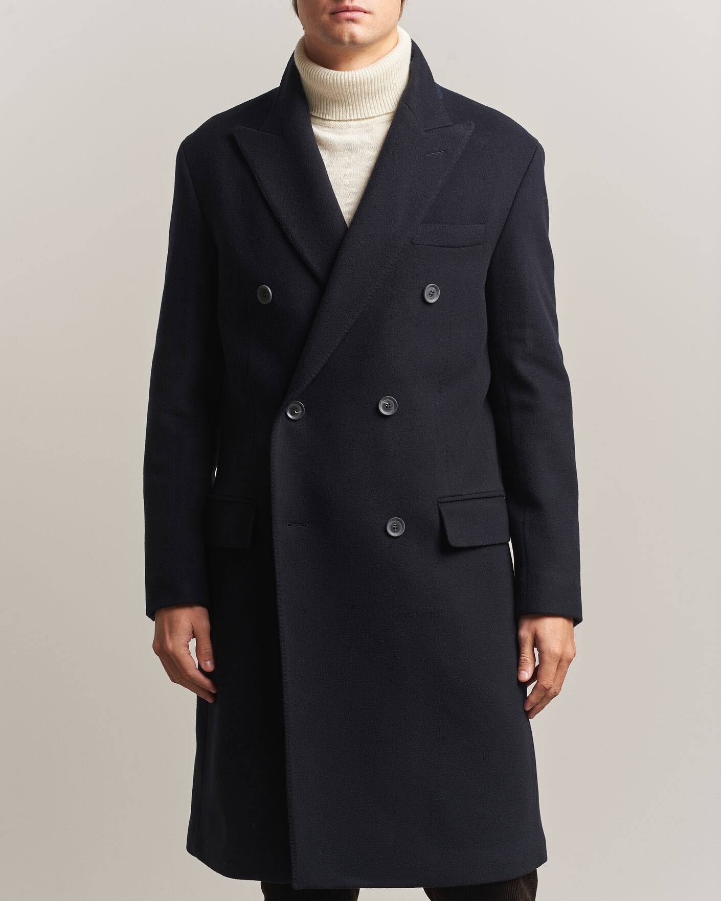Men | Coats & Jackets | Oscar Jacobson | Sicily Double Breasted Wool Coat Navy
