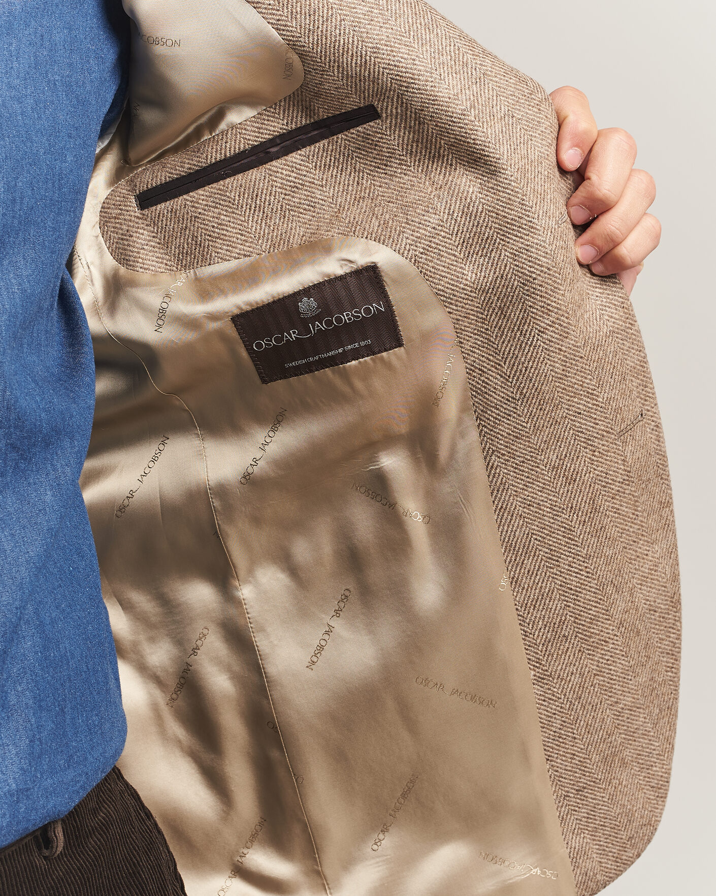 Men | Blazers | Oscar Jacobson | Fogerty Herringbone Wool Blazer Beige