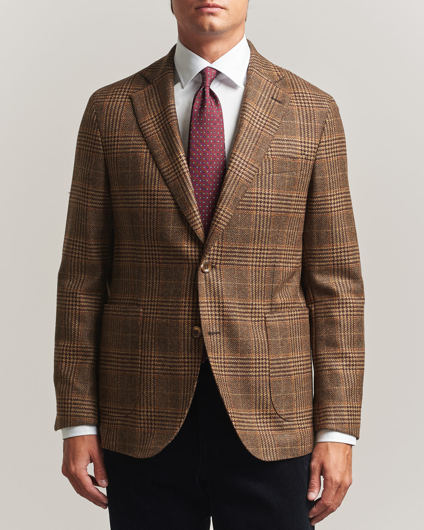 Men | Blazers | Oscar Jacobson | Ferry Patch Checked Wool/Cashmere Blazer Brown