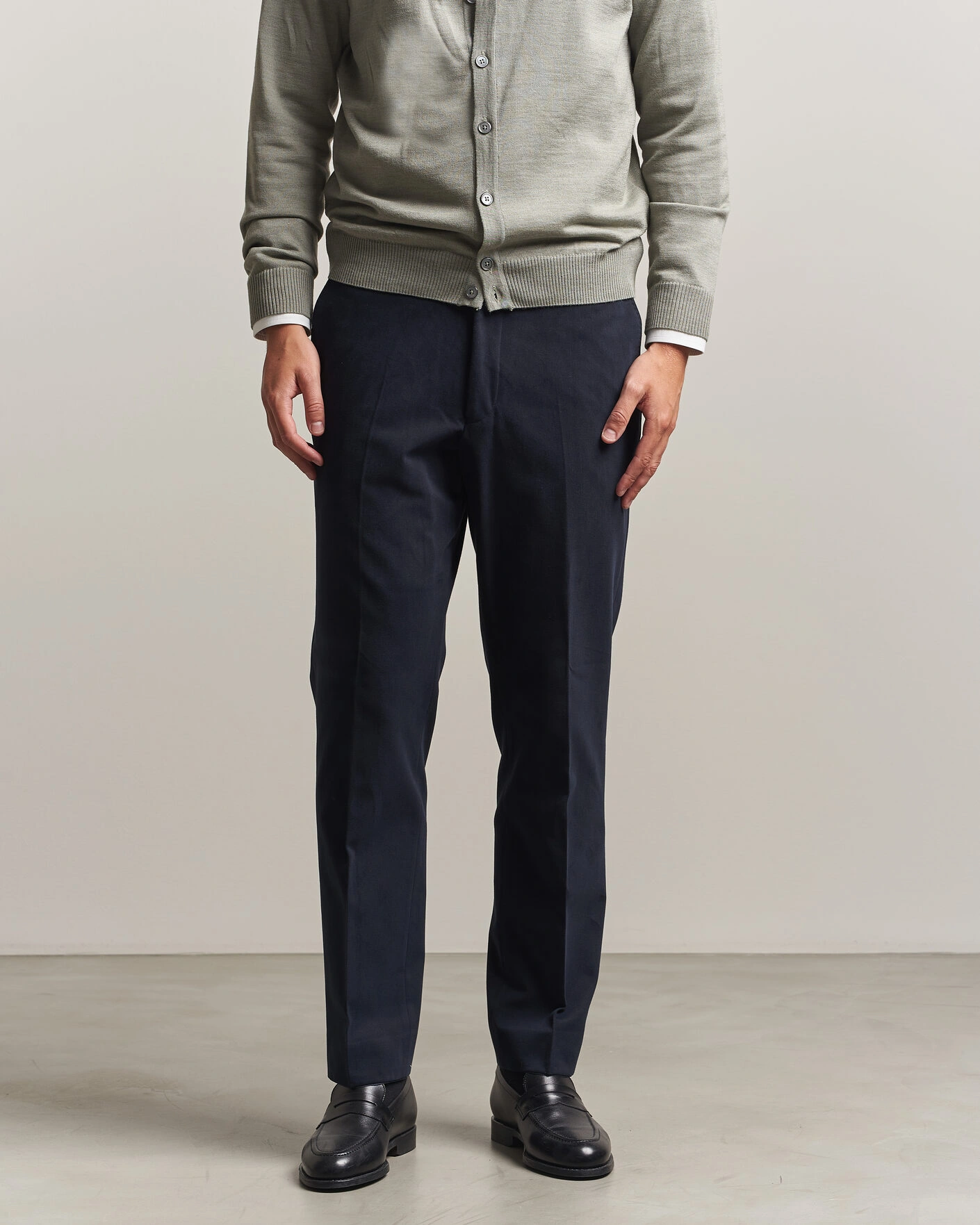Men | Trousers | Oscar Jacobson | Dandy Brushed Cotton Trousers Blue