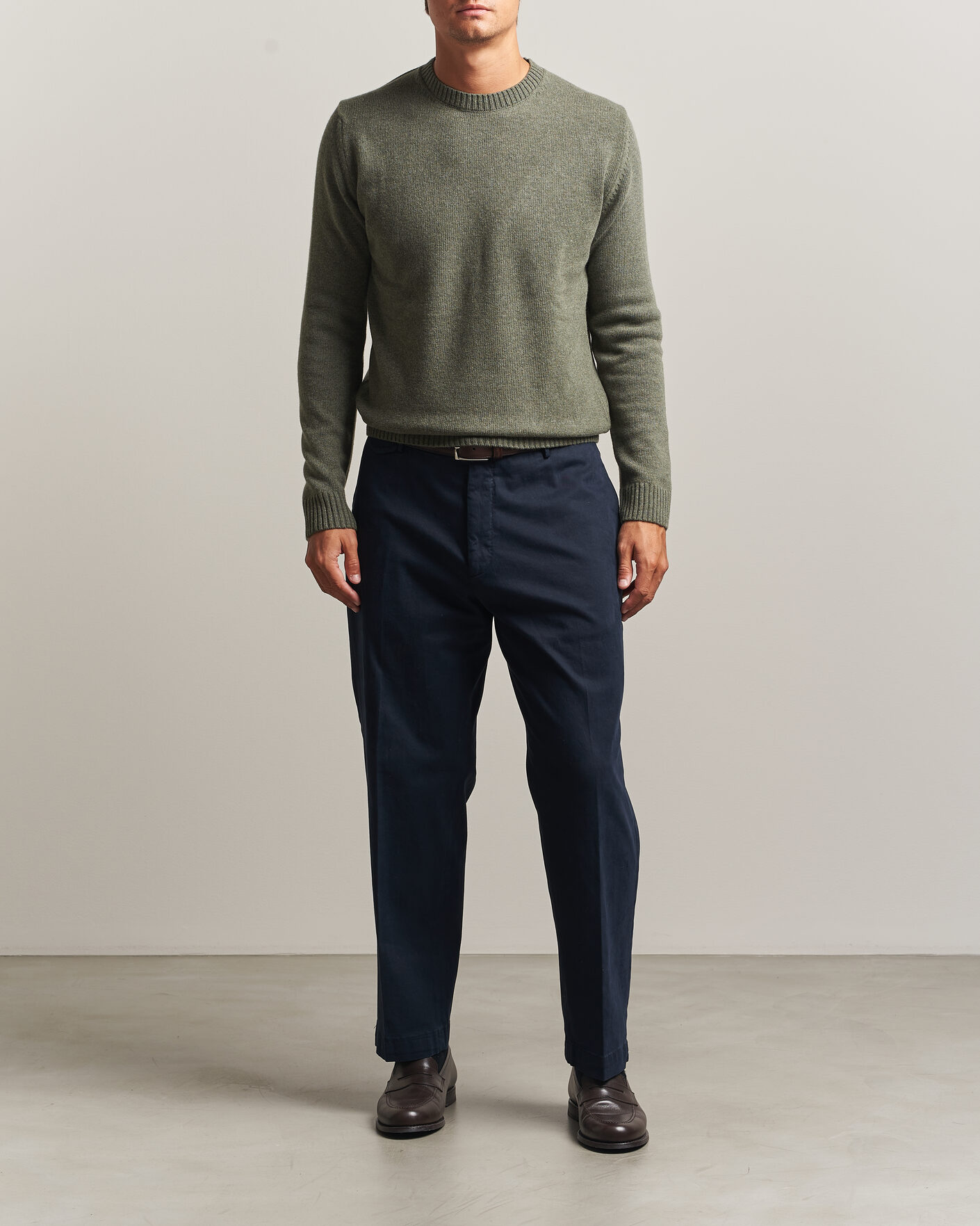 Men | Sweaters & Knitwear | Stenströms | Brushed Merino Crew Neck Green