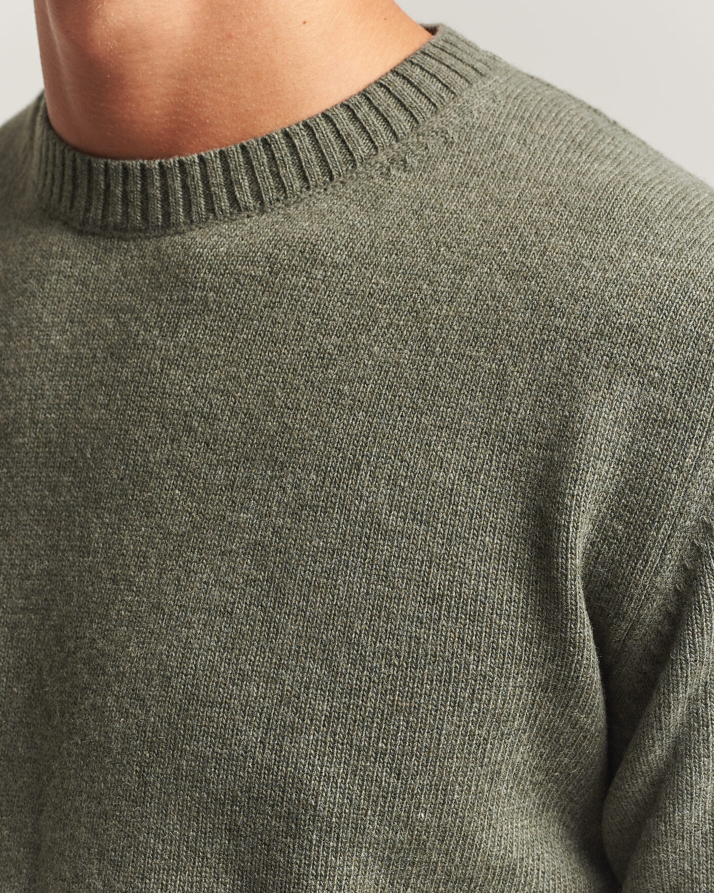 Men | Sweaters & Knitwear | Stenströms | Brushed Merino Crew Neck Green