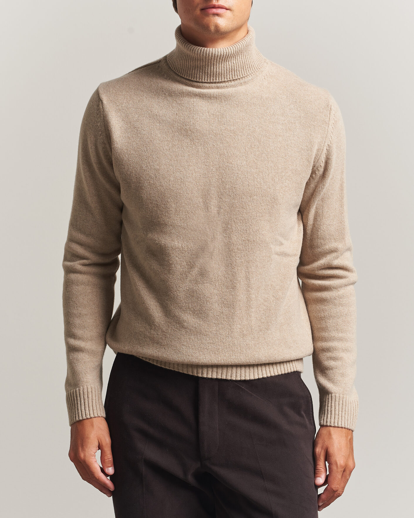 Men | Sweaters & Knitwear | Stenströms | Brushed Merino Rollneck Beige