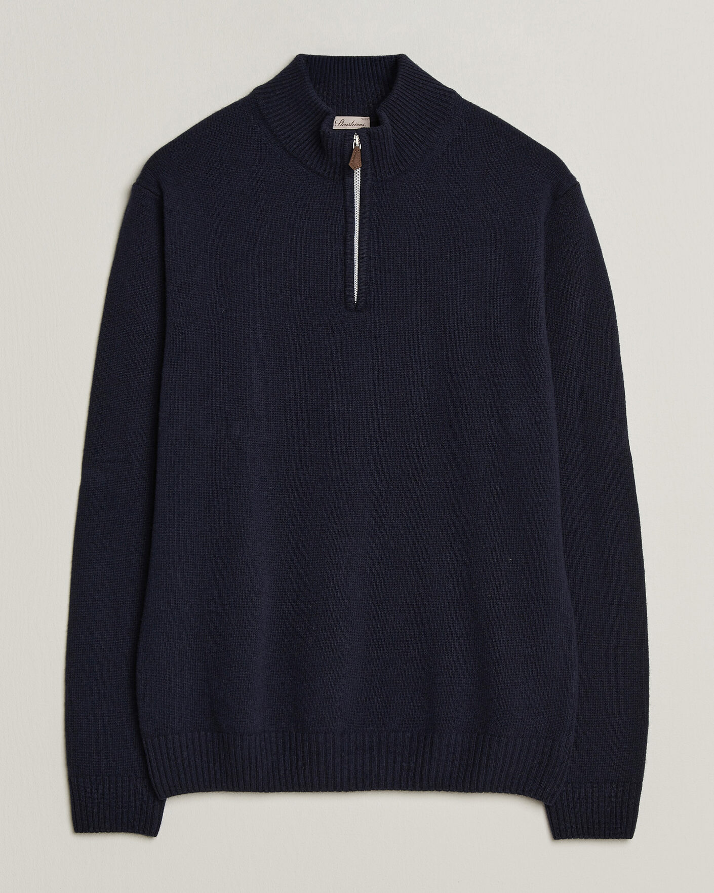 Men | Sweaters & Knitwear | Stenströms | Brushed Merino Half-Zip Navy