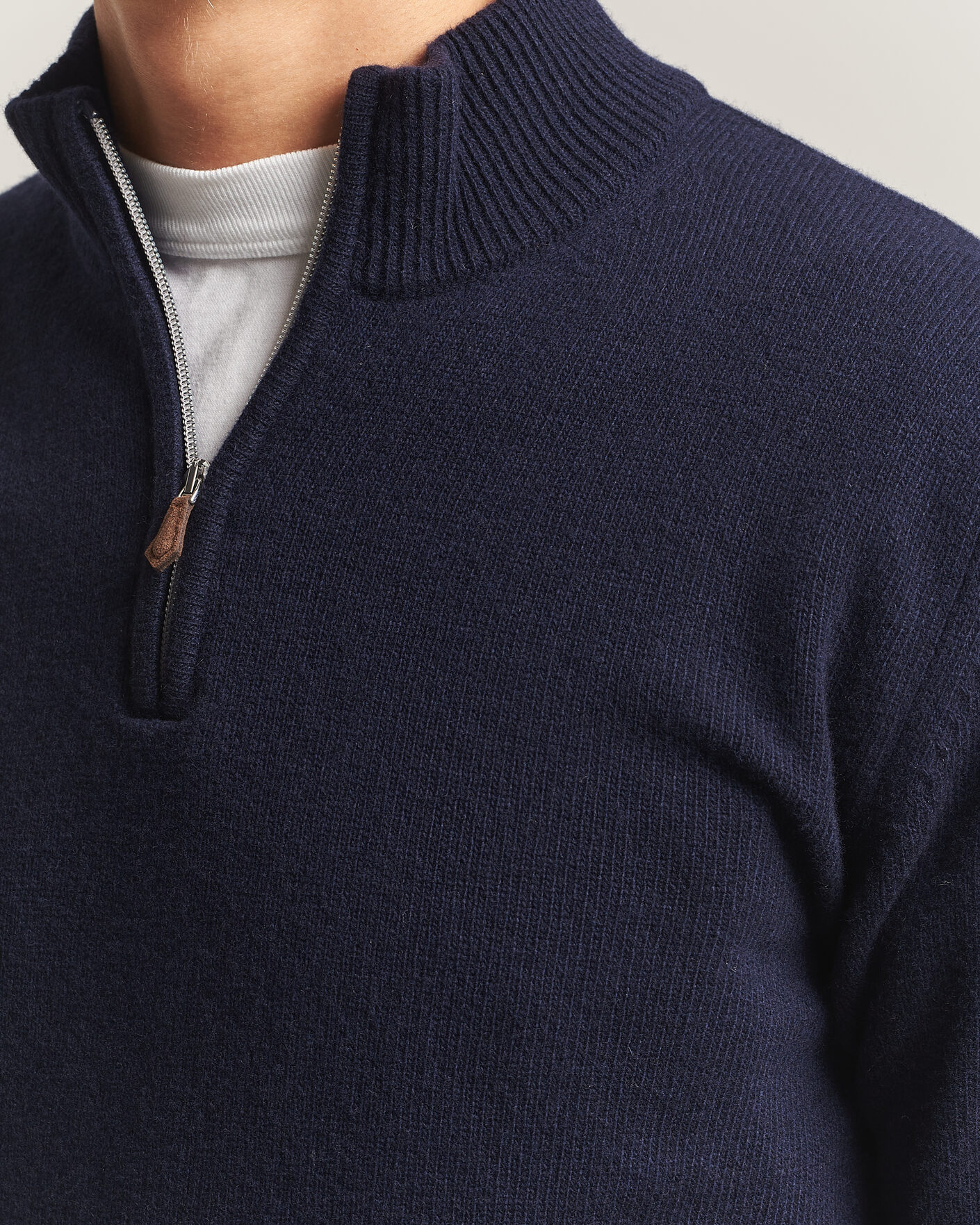 Men | Sweaters & Knitwear | Stenströms | Brushed Merino Half-Zip Navy