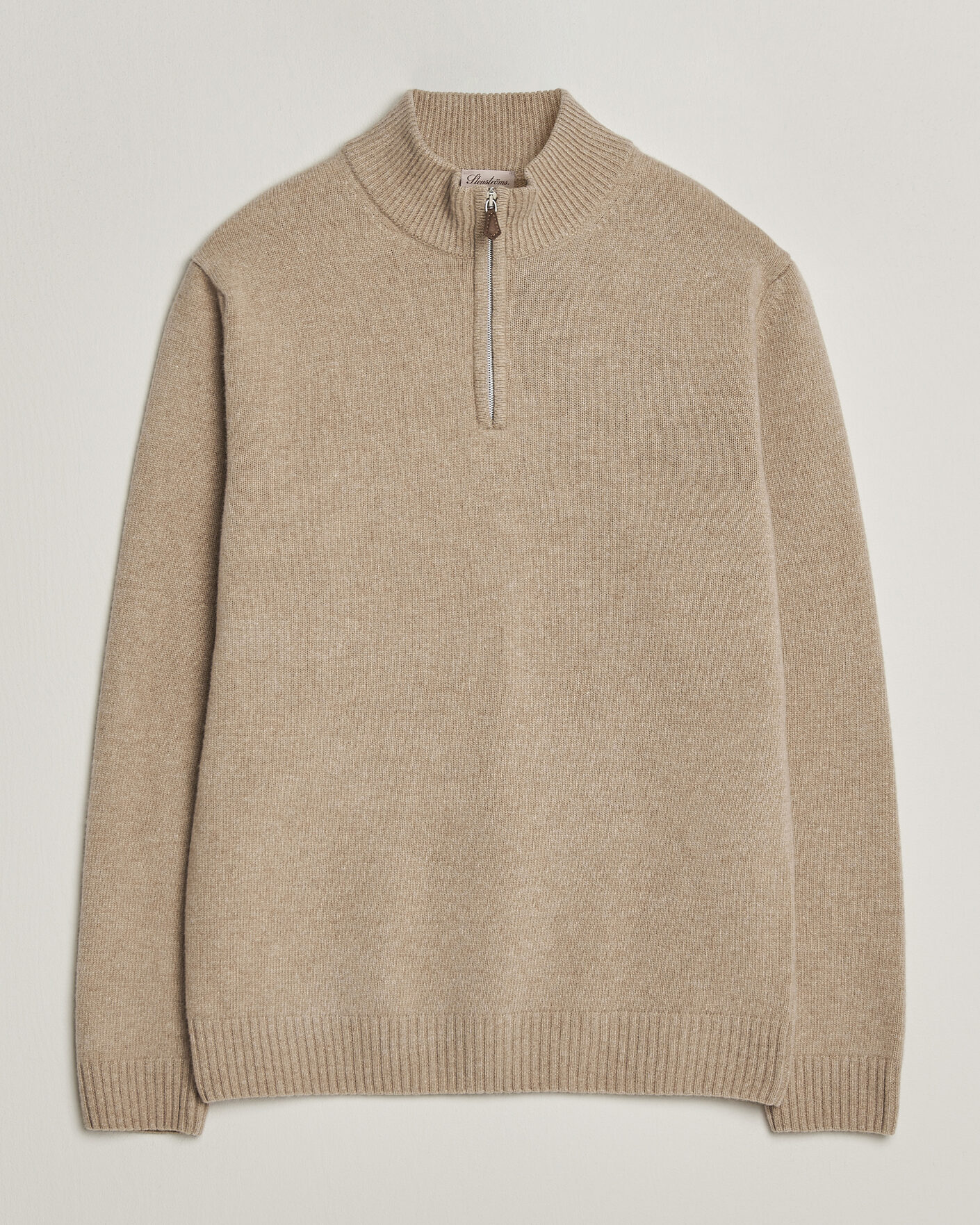 Men | Sweaters & Knitwear | Stenströms | Brushed Merino Half-Zip Beige
