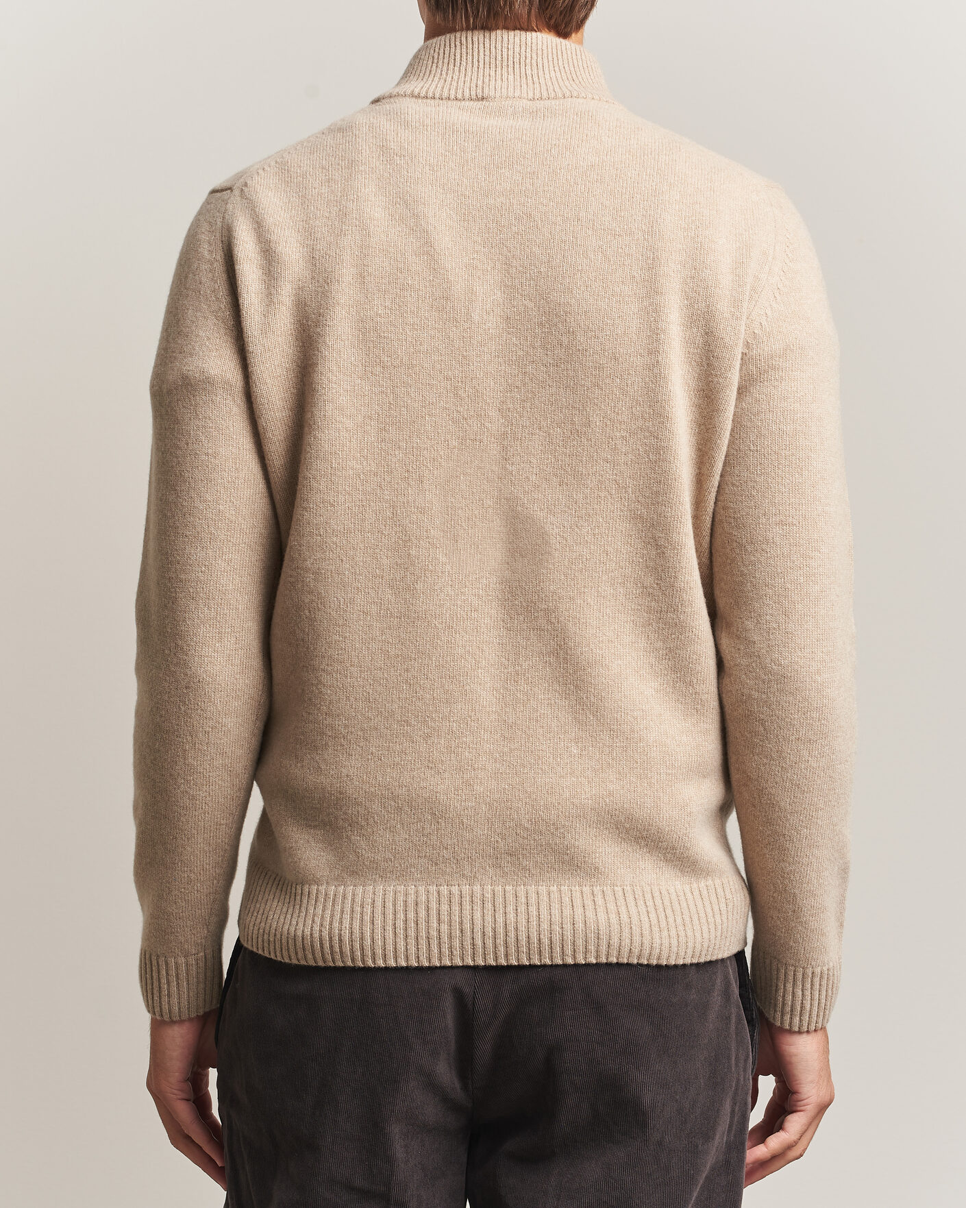 Men | Sweaters & Knitwear | Stenströms | Brushed Merino Half-Zip Beige