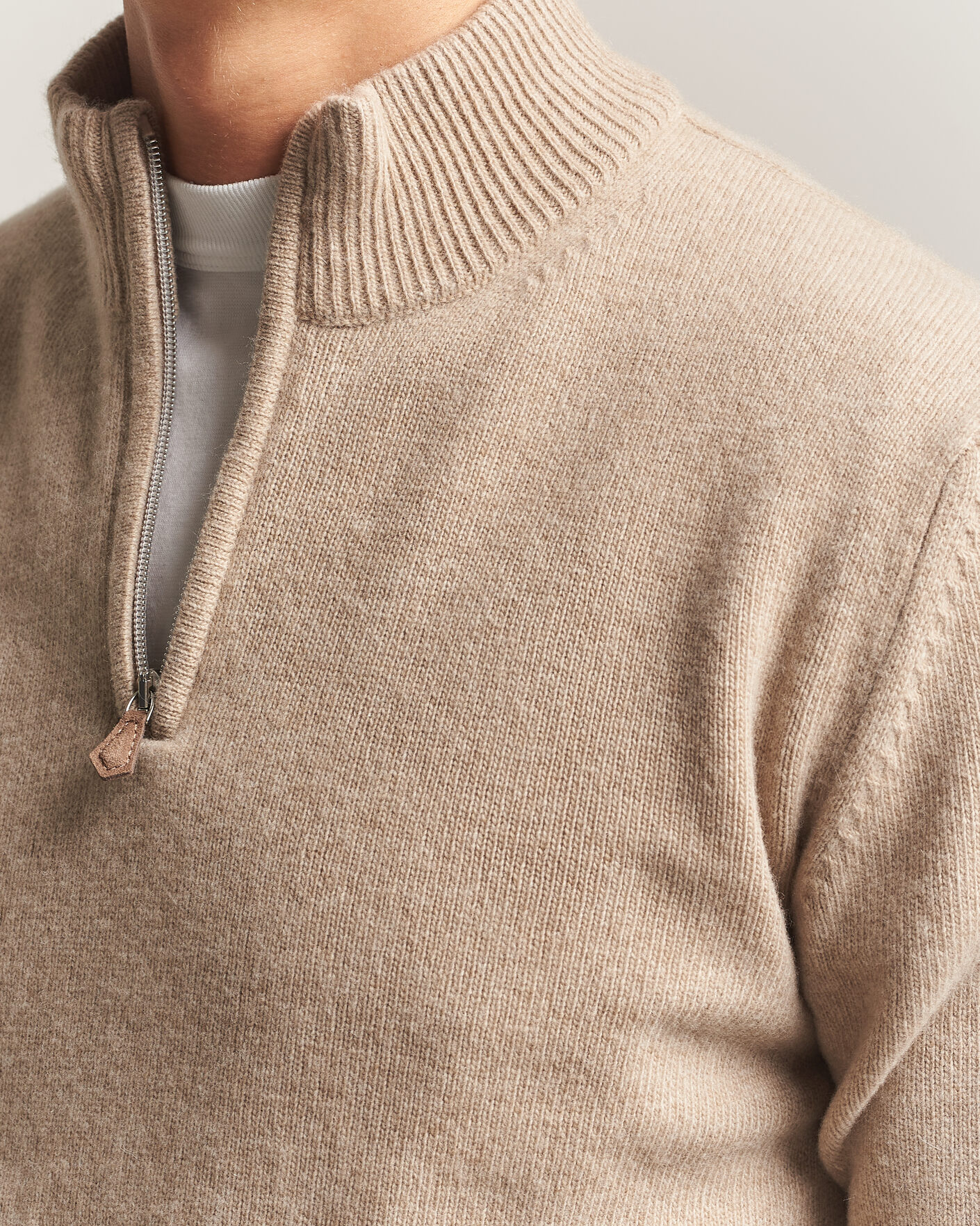 Men | Sweaters & Knitwear | Stenströms | Brushed Merino Half-Zip Beige