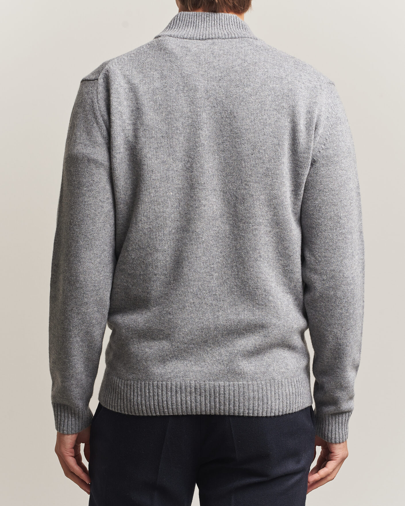Men | Sweaters & Knitwear | Stenströms | Brushed Merino Half-Zip Grey