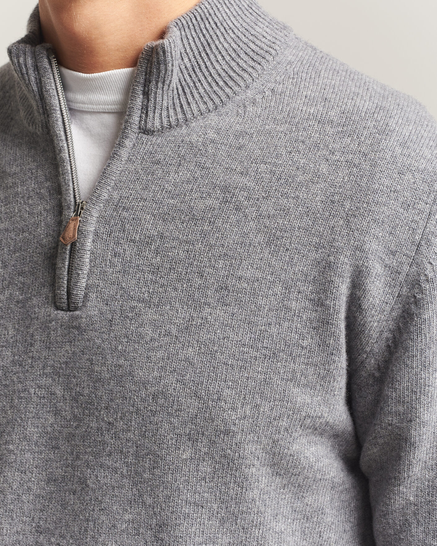 Men | Sweaters & Knitwear | Stenströms | Brushed Merino Half-Zip Grey