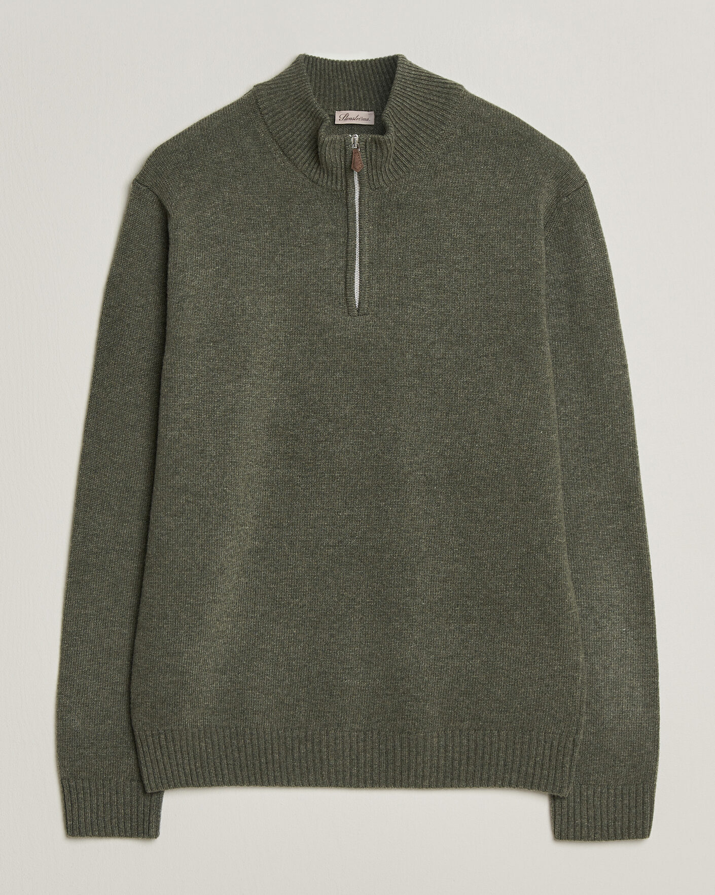 Men | Sweaters & Knitwear | Stenströms | Brushed Merino Half-Zip Green