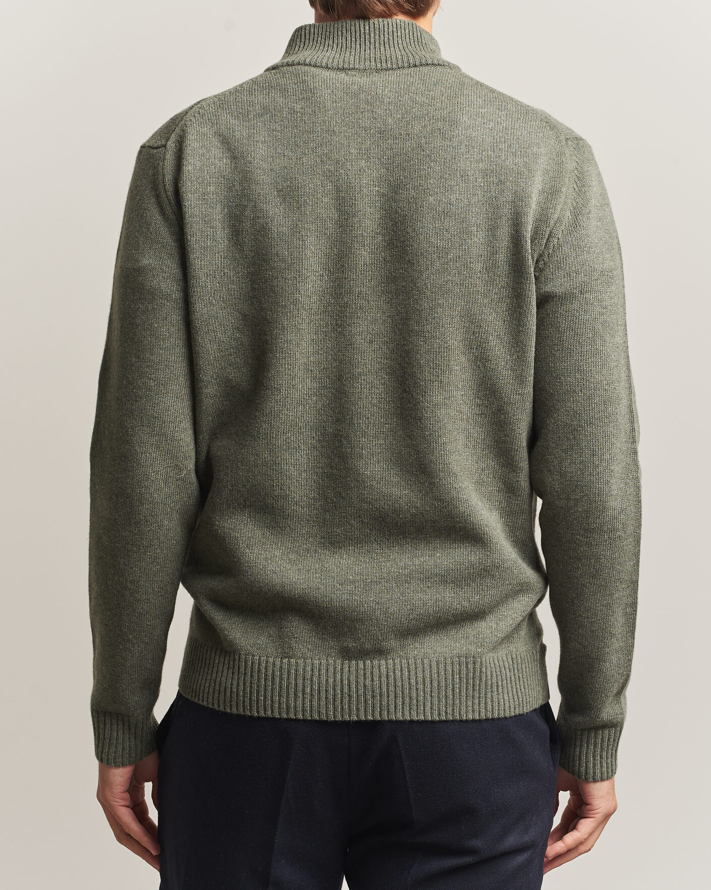 Men | Sweaters & Knitwear | Stenströms | Brushed Merino Half-Zip Green