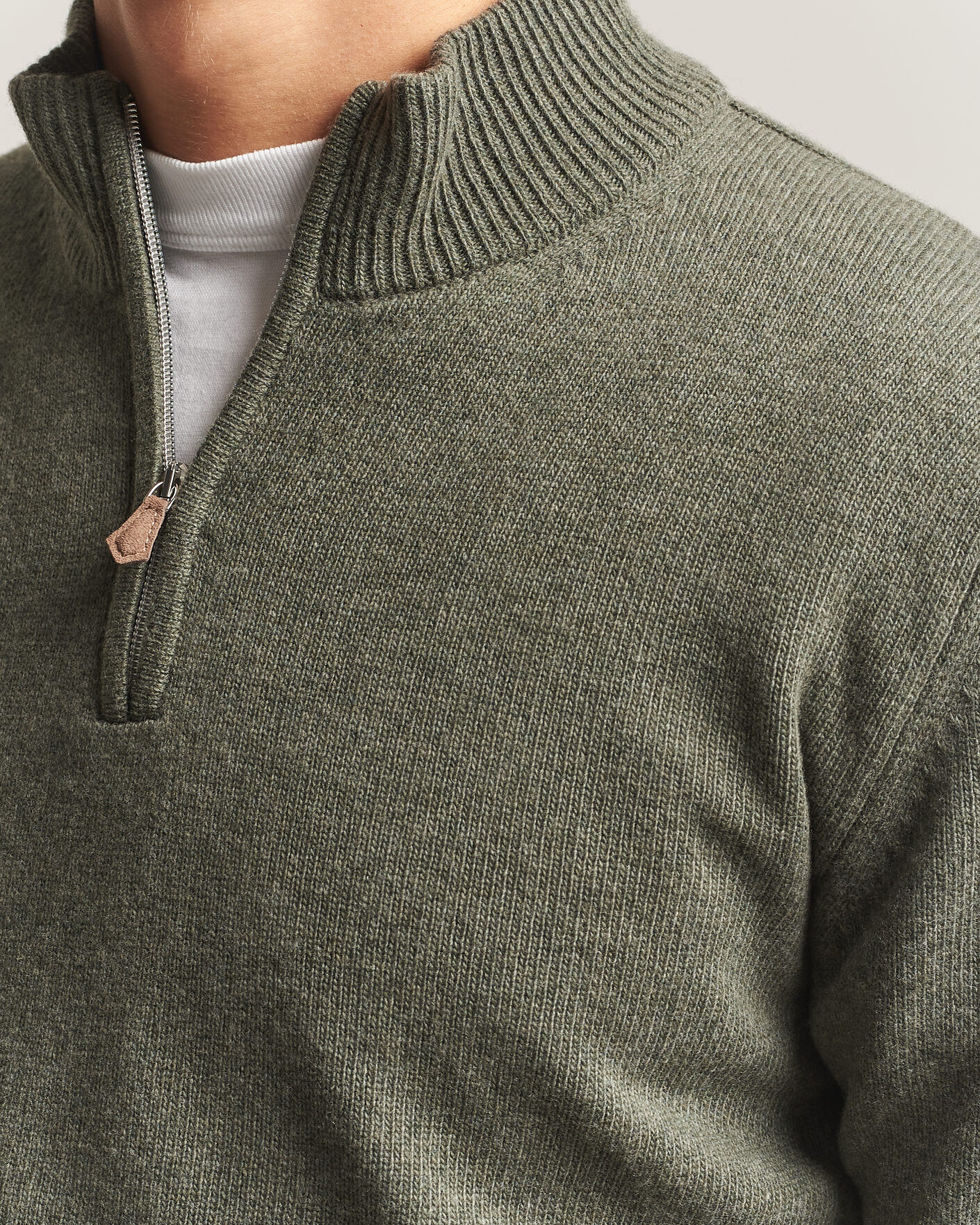 Men | Sweaters & Knitwear | Stenströms | Brushed Merino Half-Zip Green