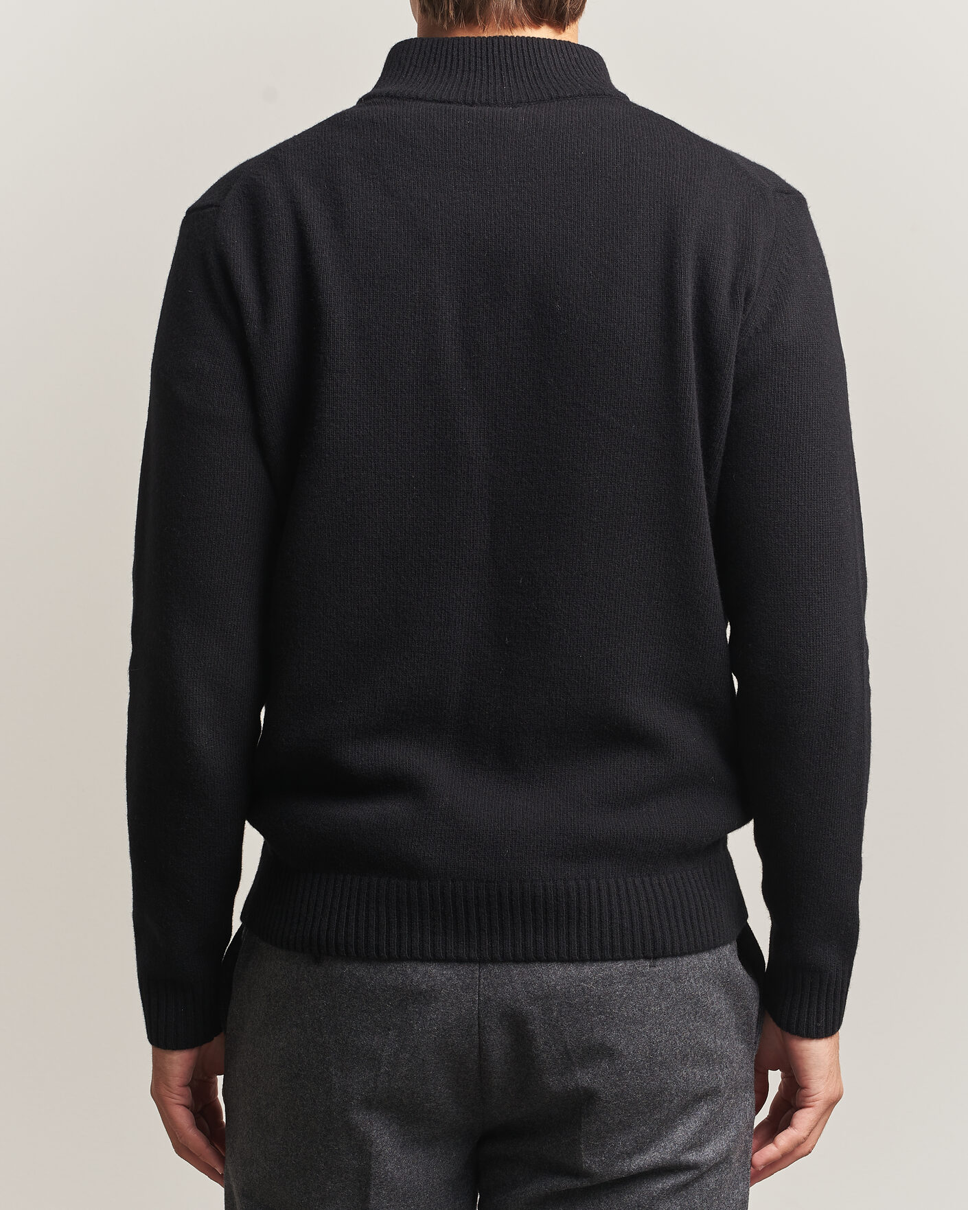 Men | Sweaters & Knitwear | Stenströms | Brushed Merino Half-Zip Black