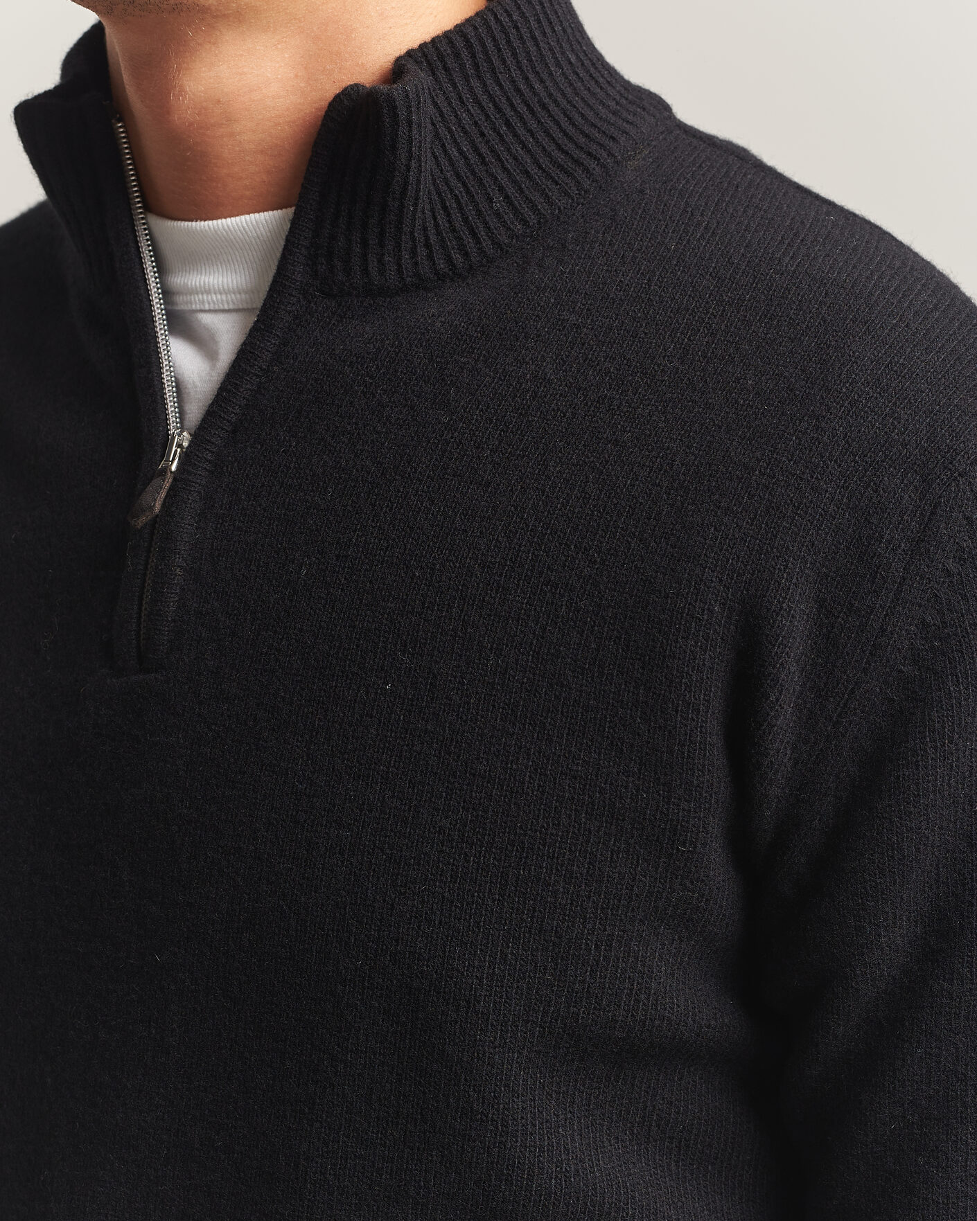 Men | Sweaters & Knitwear | Stenströms | Brushed Merino Half-Zip Black