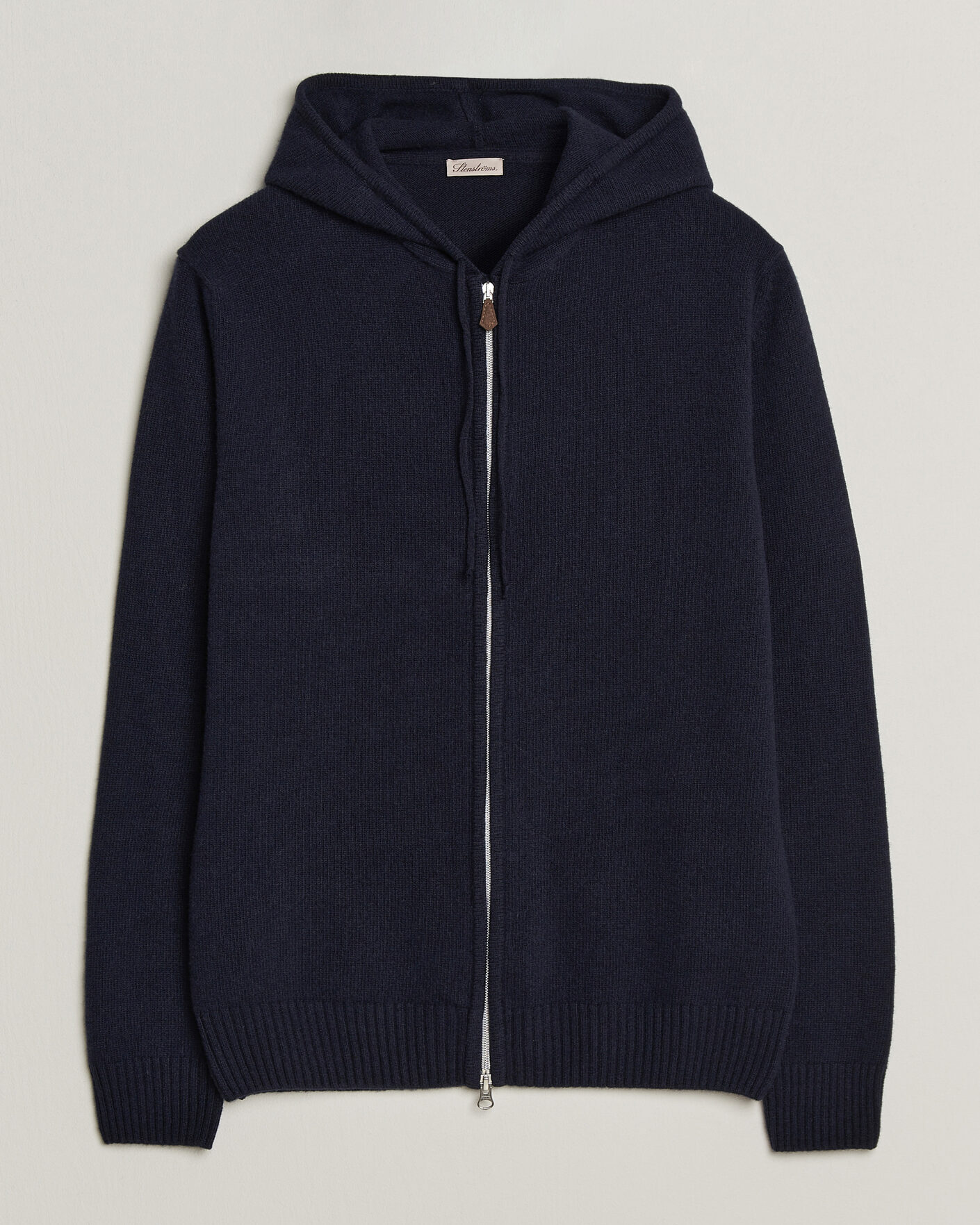 Men | Sweaters & Knitwear | Stenströms | Brushed Merino Full-Zip Hood Navy