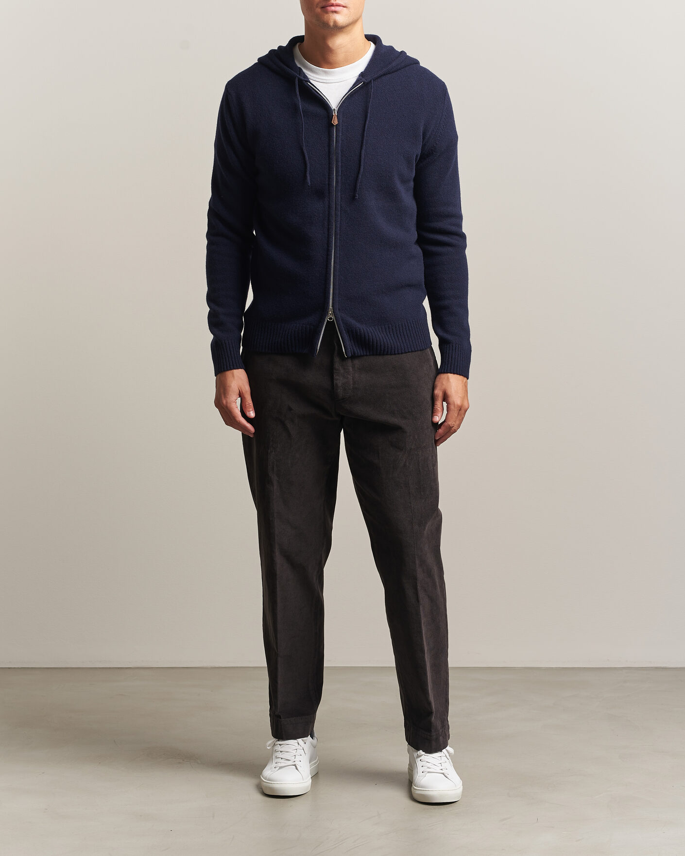 Stenströms Brushed Merino Full-Zip Hood Navy at CareOfCarl.com