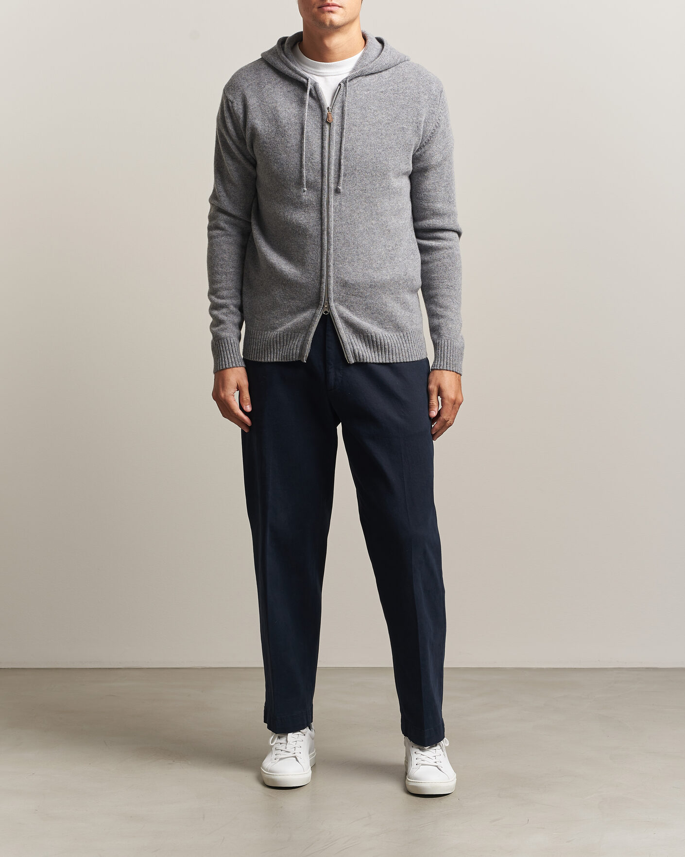 Men | Sweaters & Knitwear | Stenströms | Brushed Merino Full-Zip Hood Grey