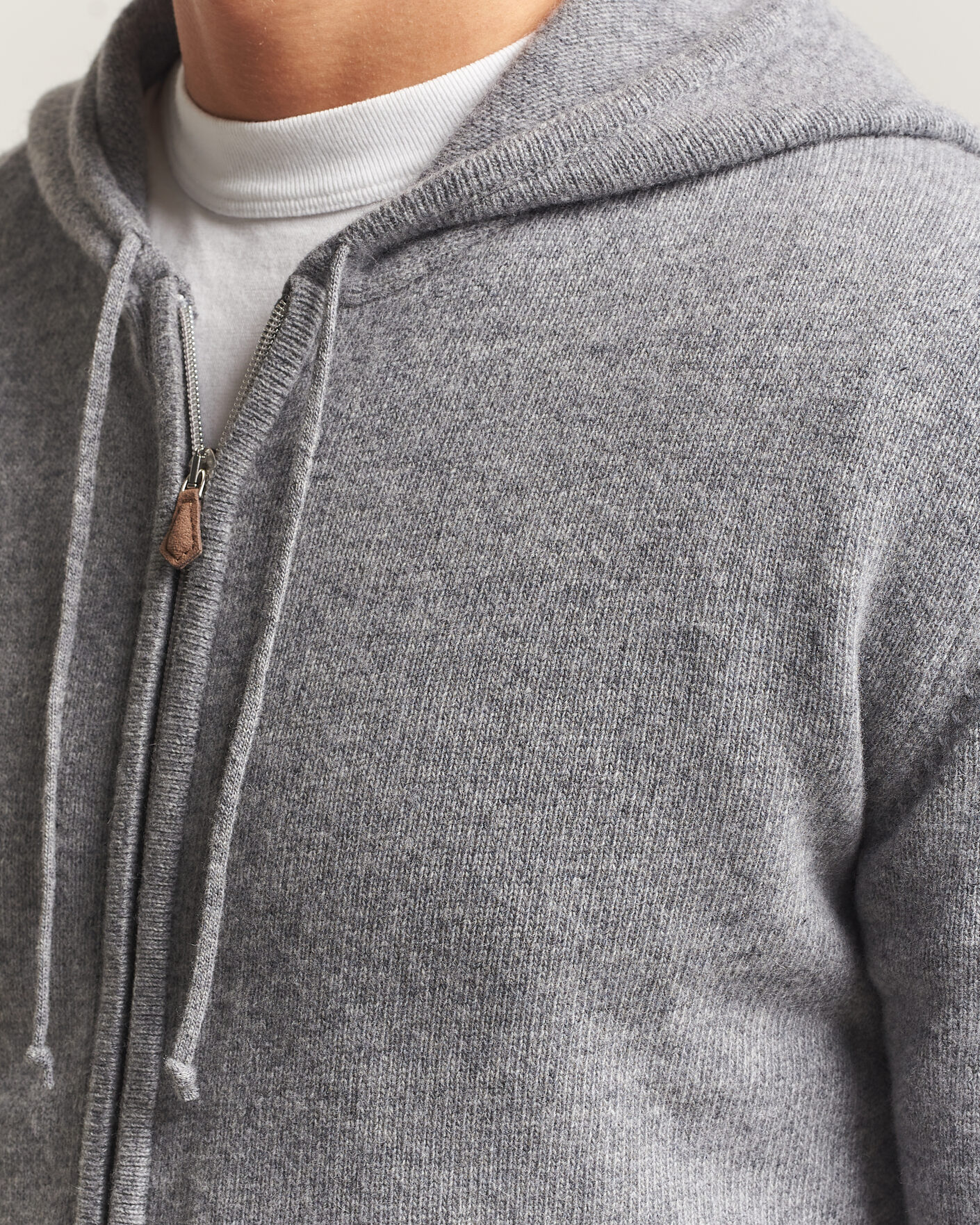 Men | Sweaters & Knitwear | Stenströms | Brushed Merino Full-Zip Hood Grey