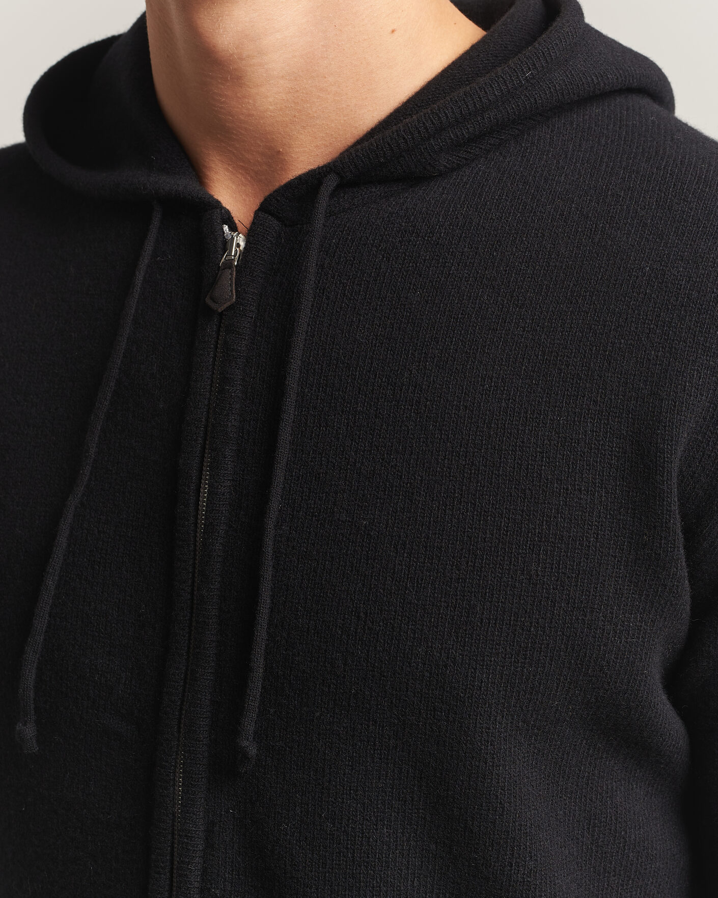 Men | Sweaters & Knitwear | Stenströms | Brushed Merino Full-Zip Hood Black