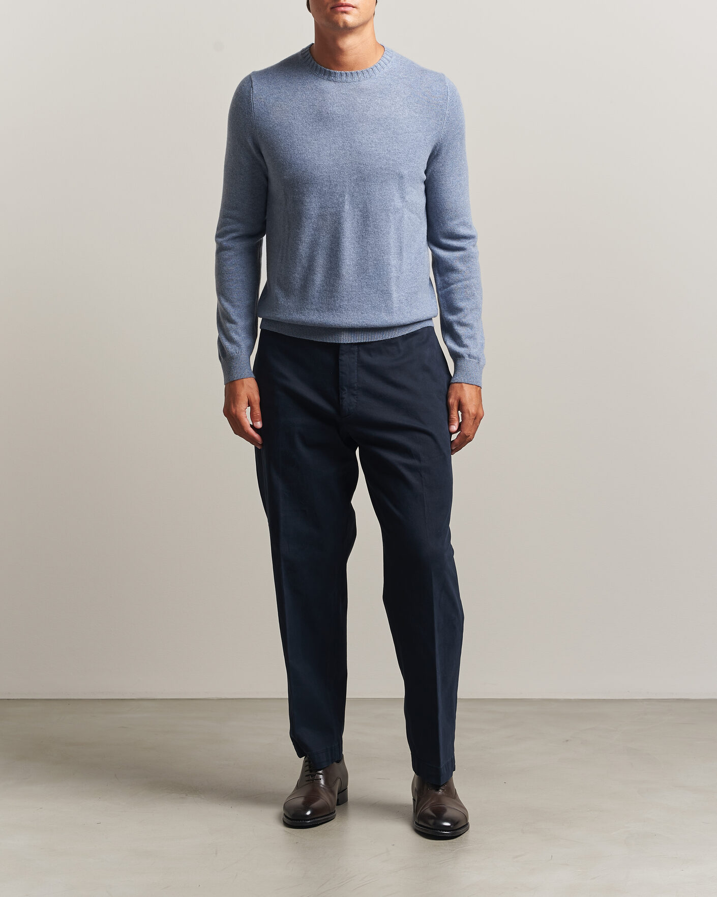 Men | Sweaters & Knitwear | Stenströms | Cashmere Crewneck Light Blue