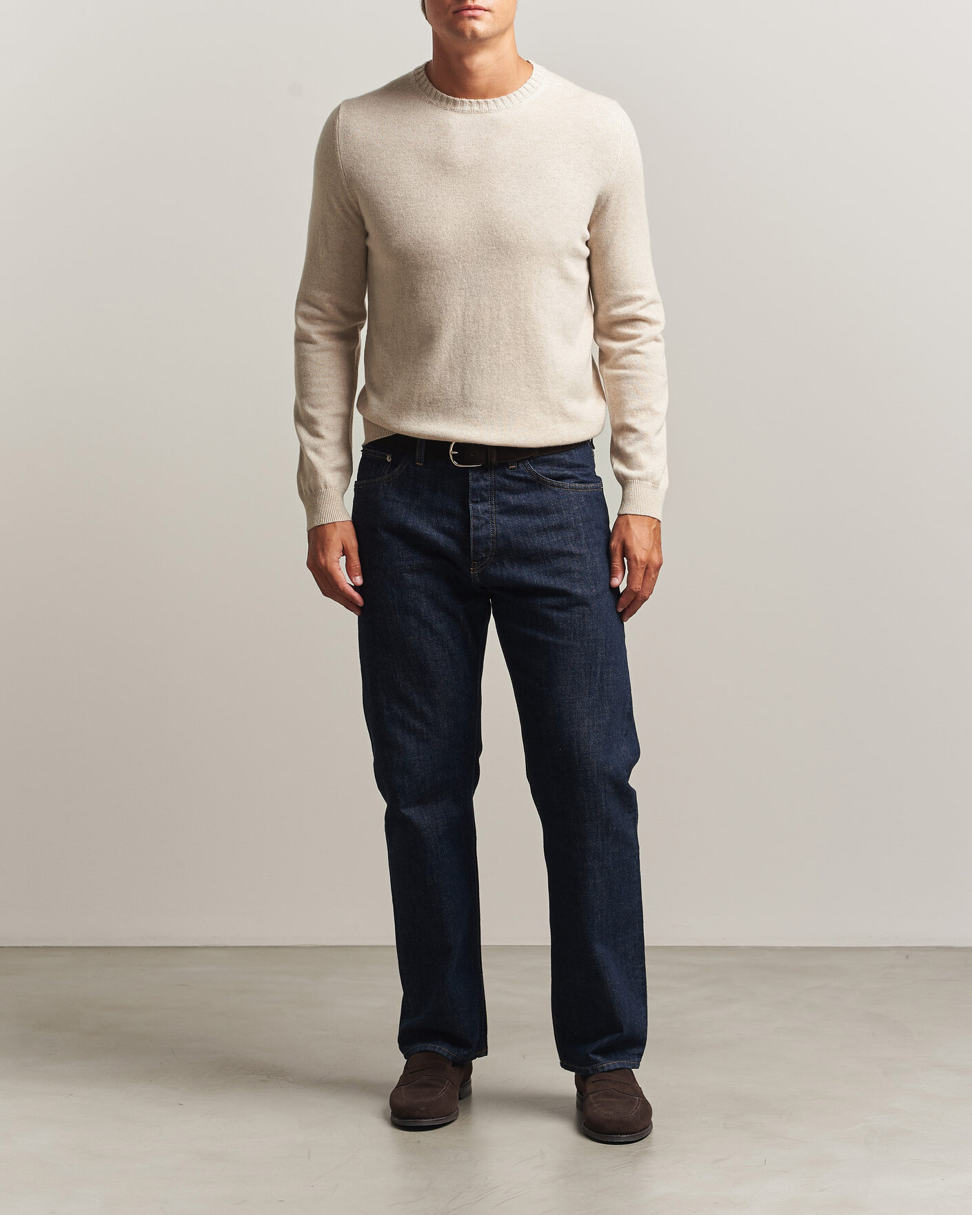 Men | Sweaters & Knitwear | Stenströms | Cashmere Crewneck Beige