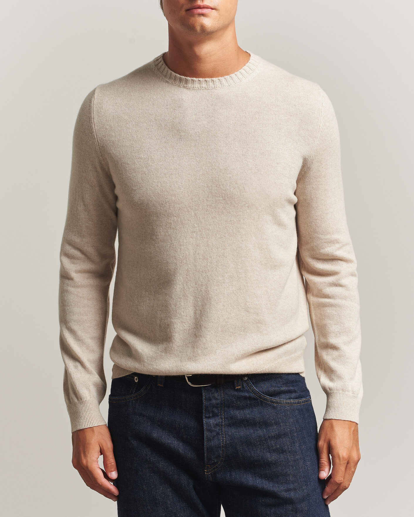 Men | Sweaters & Knitwear | Stenströms | Cashmere Crewneck Beige