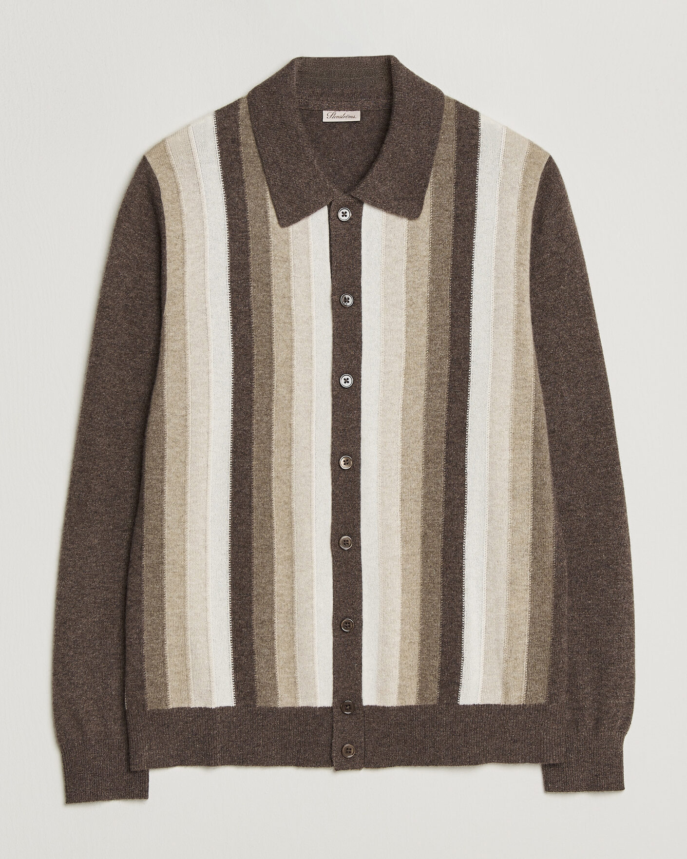 Men | Sweaters & Knitwear | Stenströms | Cashmere Striped Polo Cardigan Brown
