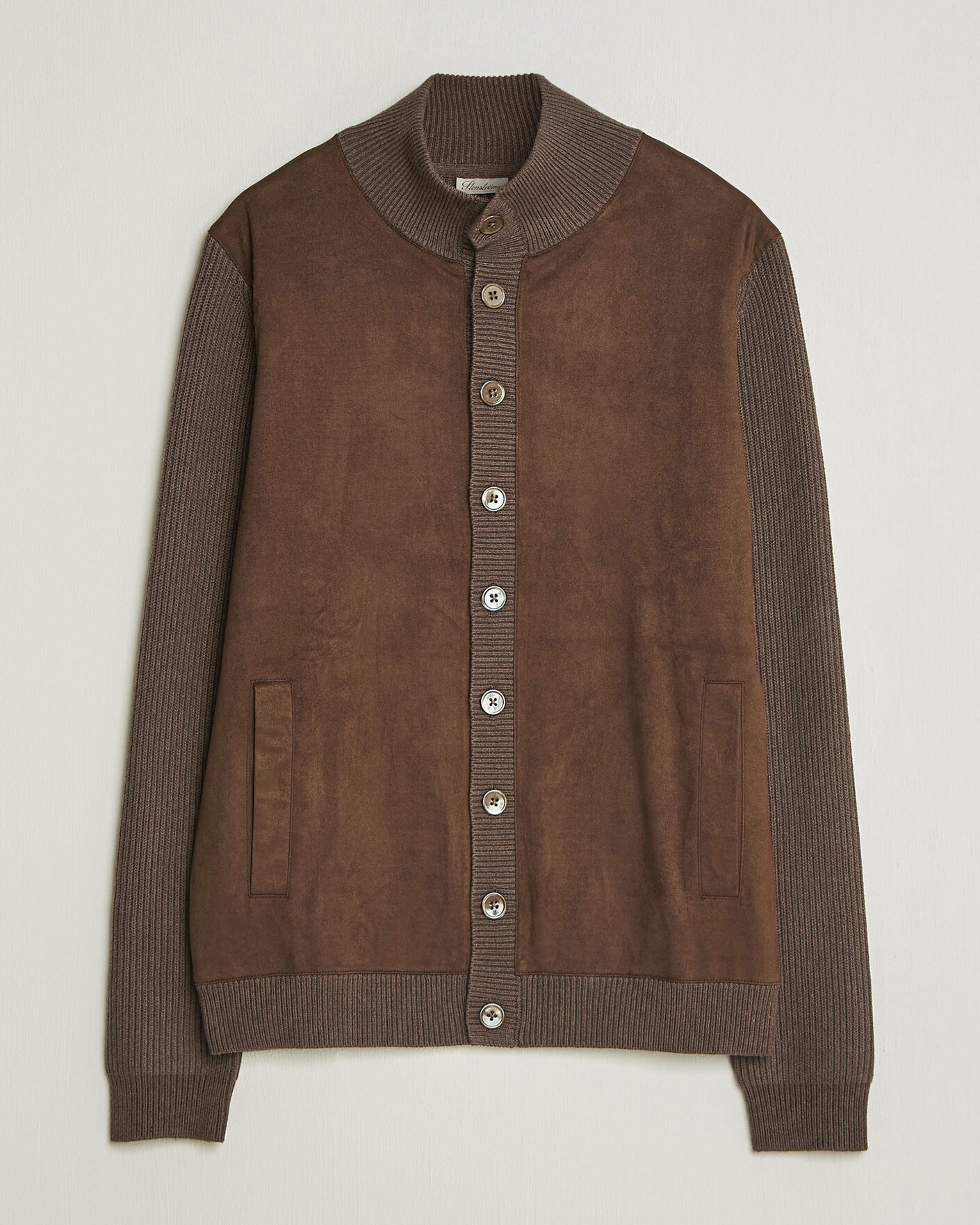 Men | Sweaters & Knitwear | Stenströms | Knitted Hybrid Alcantara Jacket Brown