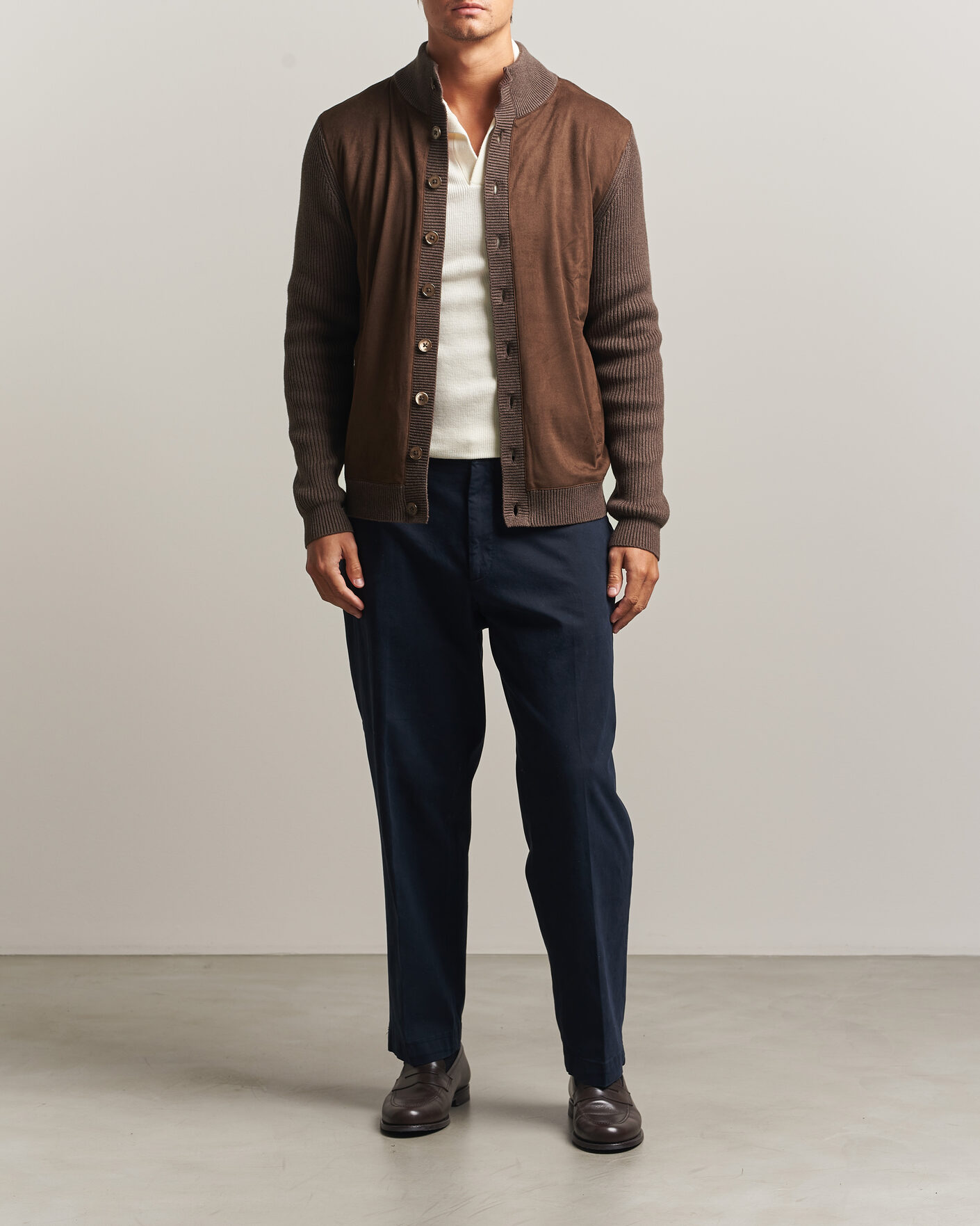 Men | Sweaters & Knitwear | Stenströms | Knitted Hybrid Alcantara Jacket Brown