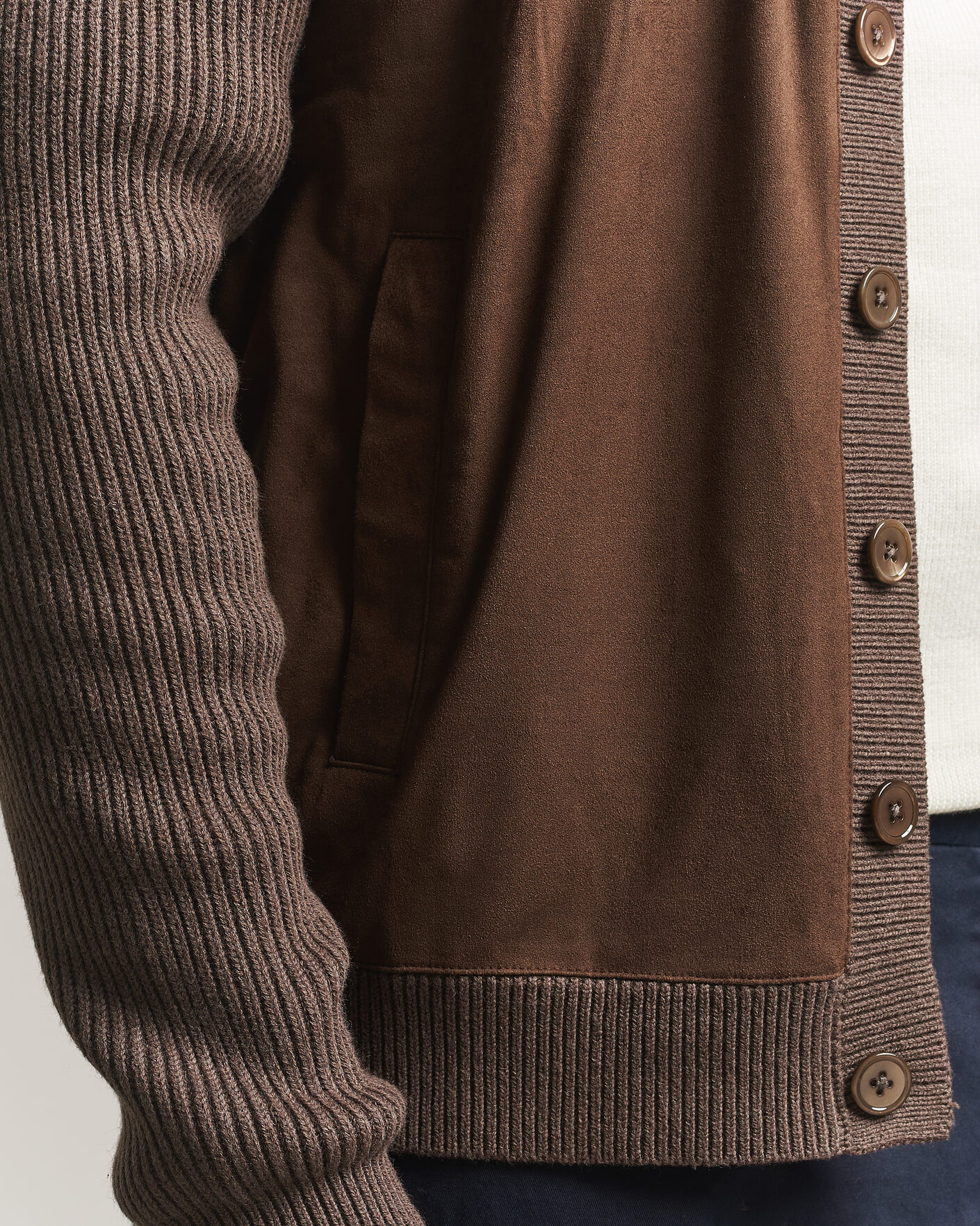 Men | Sweaters & Knitwear | Stenströms | Knitted Hybrid Alcantara Jacket Brown