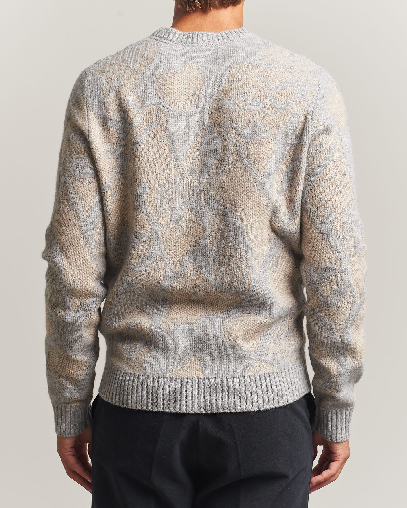Men | Sweaters & Knitwear | Stenströms | Knitted Jaquard Yak/Merino Sweater Beige Grey