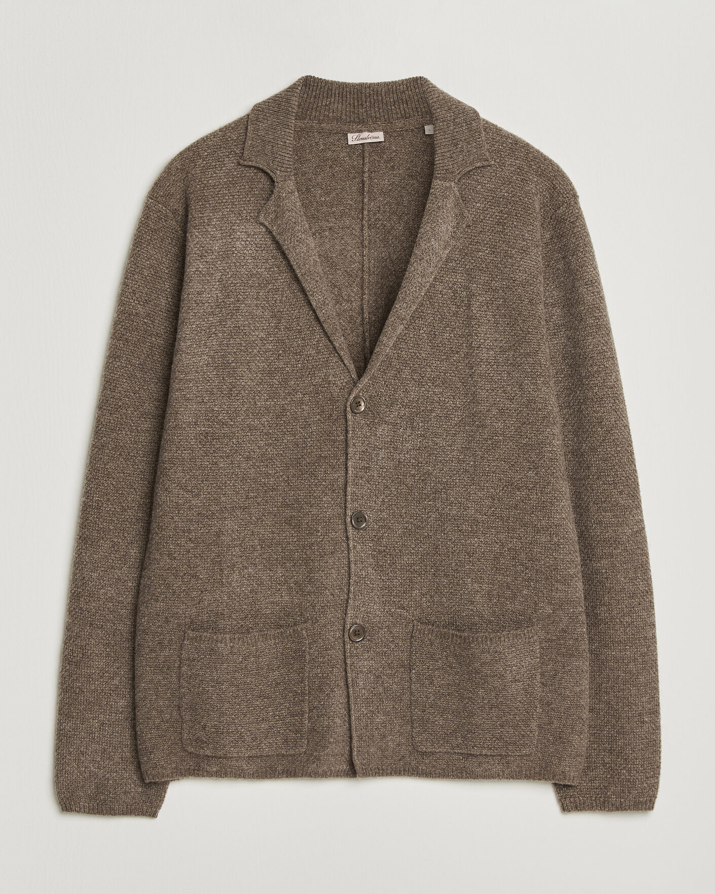 Men | Sweaters & Knitwear | Stenströms | Knitted Yak/Merino Cardigan Blazer Brown
