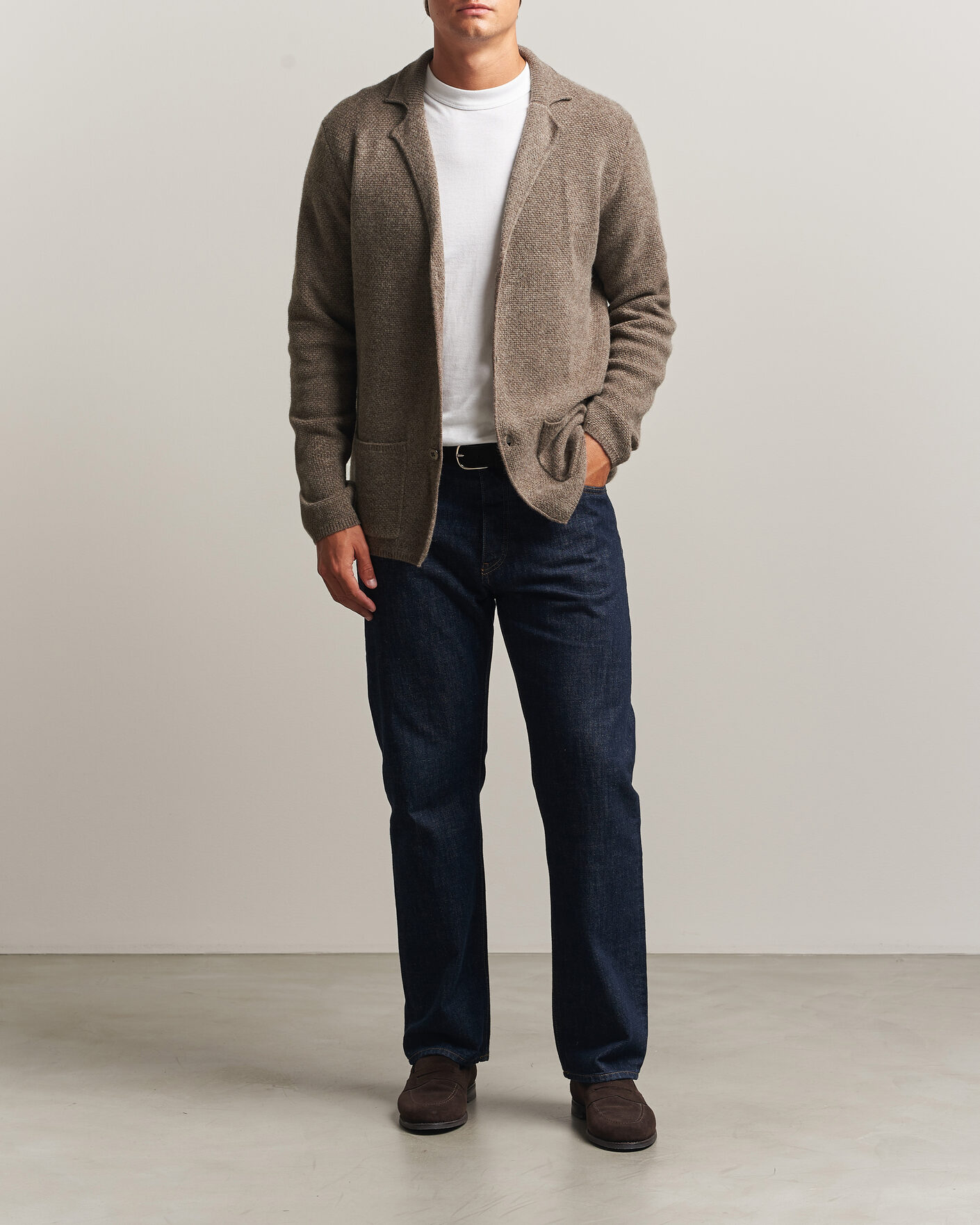 Men | Sweaters & Knitwear | Stenströms | Knitted Yak/Merino Cardigan Blazer Brown