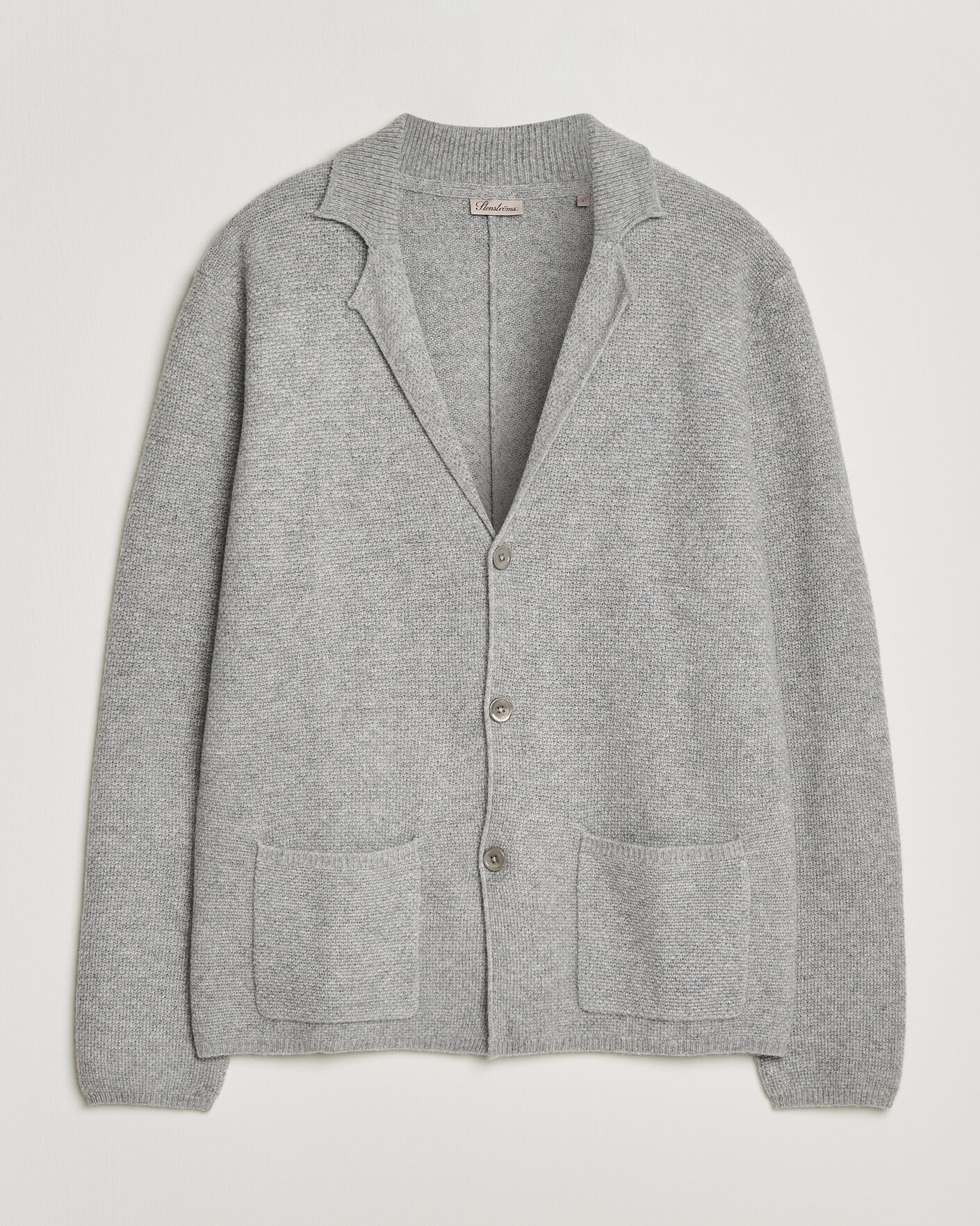Men | Sweaters & Knitwear | Stenströms | Knitted Yak/Merino Cardigan Blazer Grey