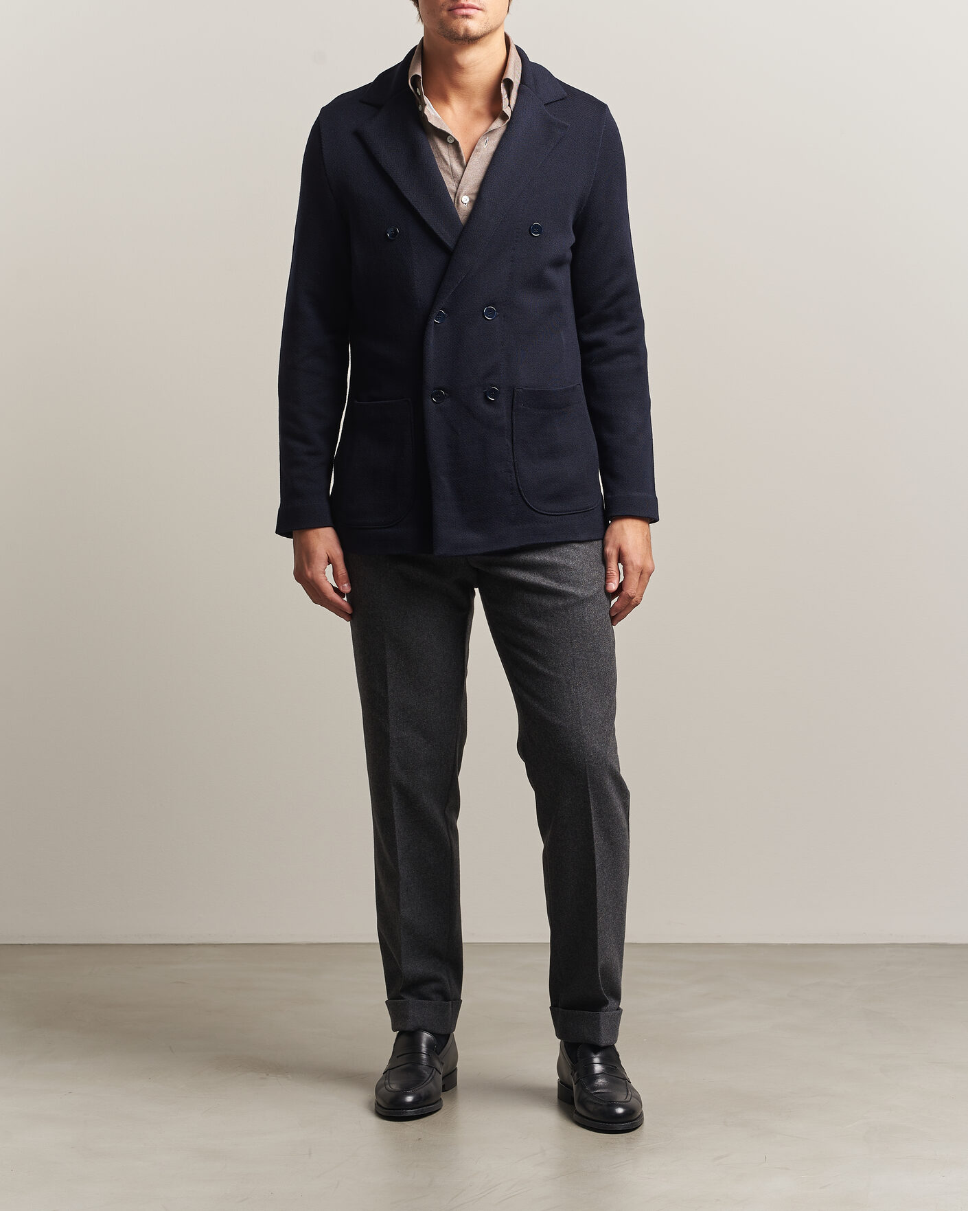 Men | Blazers | Stenströms | Knitted Herringbone DB Wool Blazer Navy