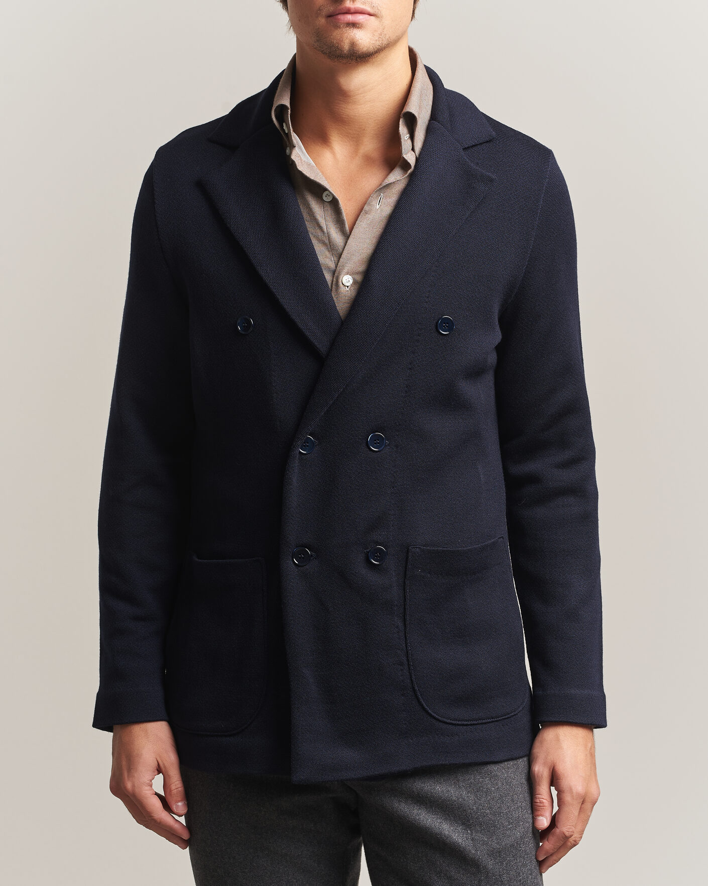 Men | Blazers | Stenströms | Knitted Herringbone DB Wool Blazer Navy