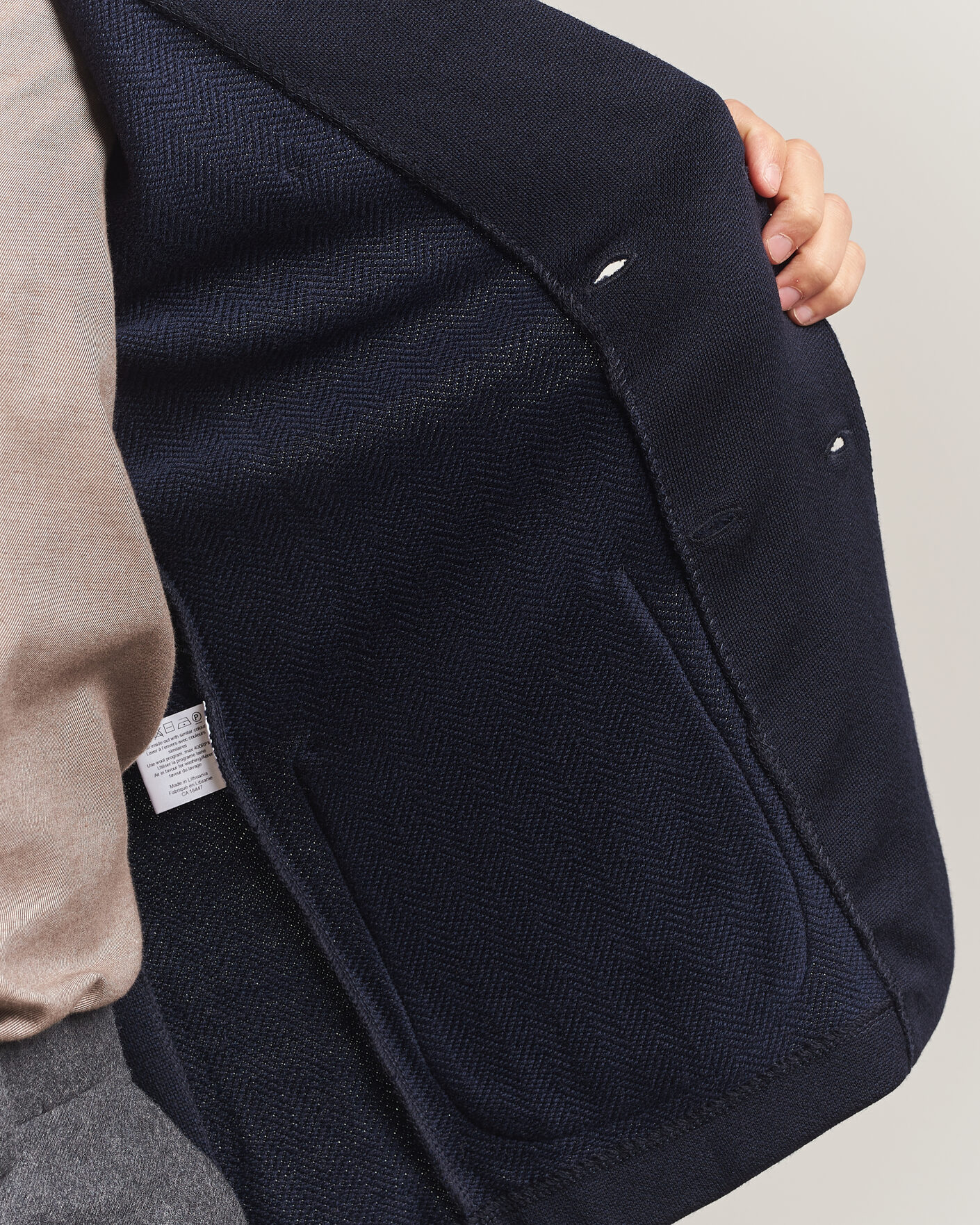 Men | Blazers | Stenströms | Knitted Herringbone DB Wool Blazer Navy