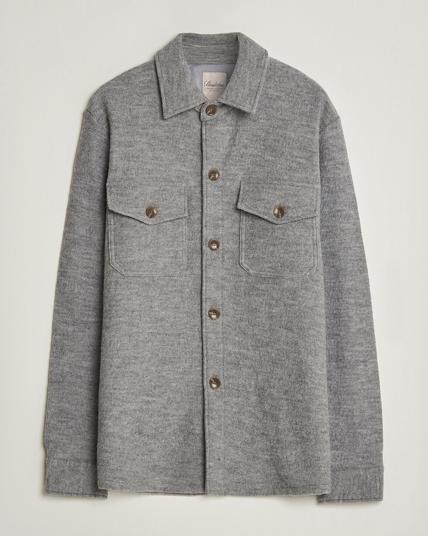 Men | Shirts | Stenströms | Felted Wool Overshirt Grey